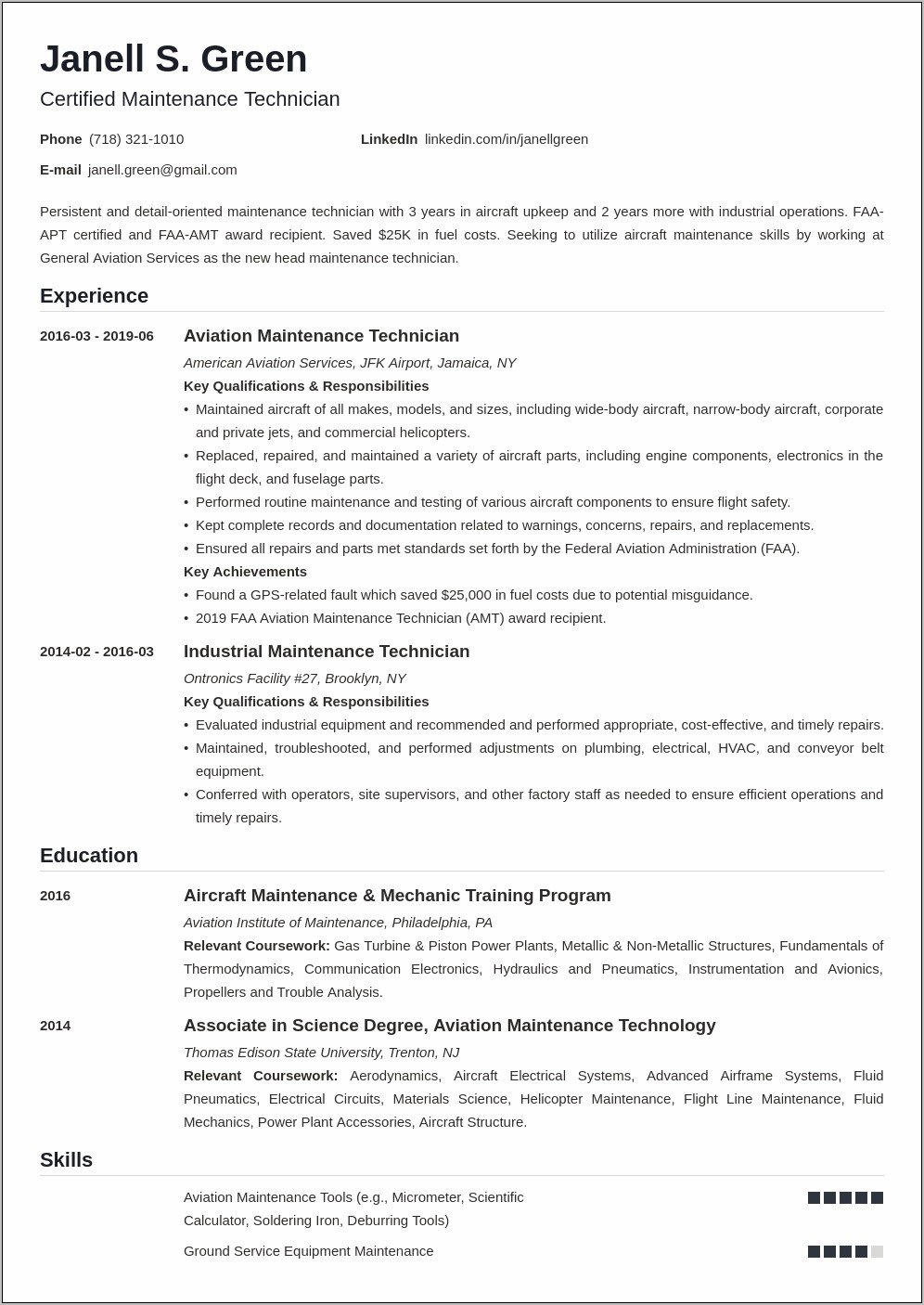 Resume Sample Buildling Repair Maintenance