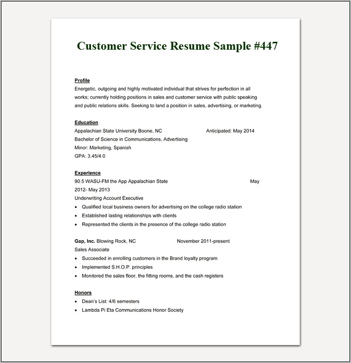 Resume Sample Customer Service Skills
