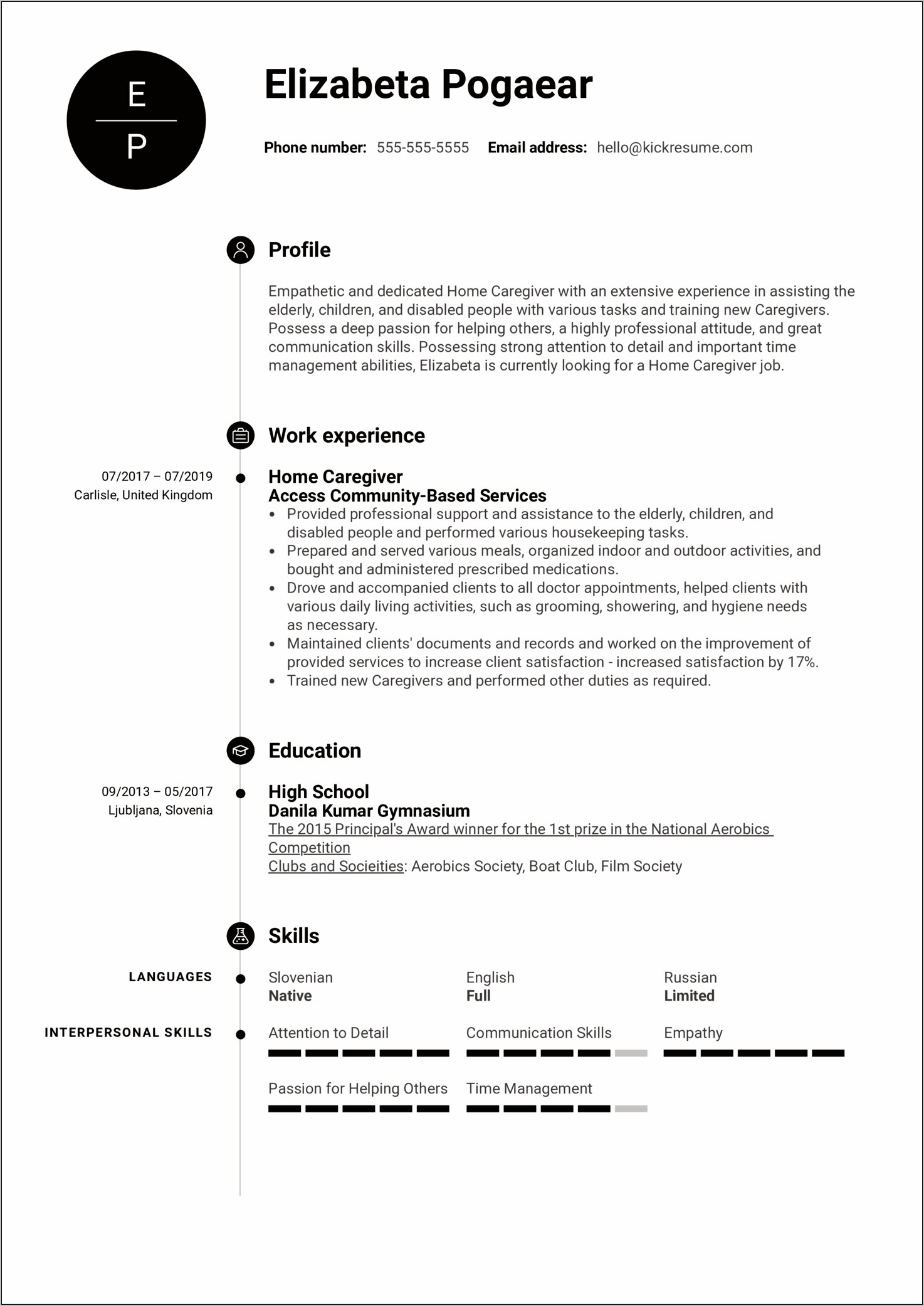 Resume Sample For Elderly Caregivers