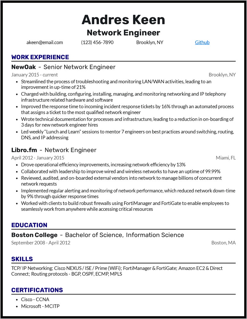 Resume Sample For Engineering Job
