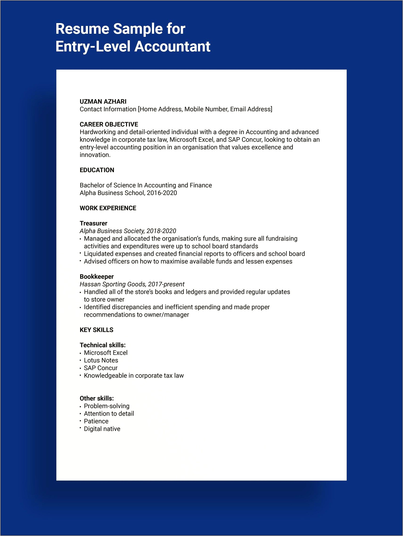 Resume Sample For Graduates Accounting