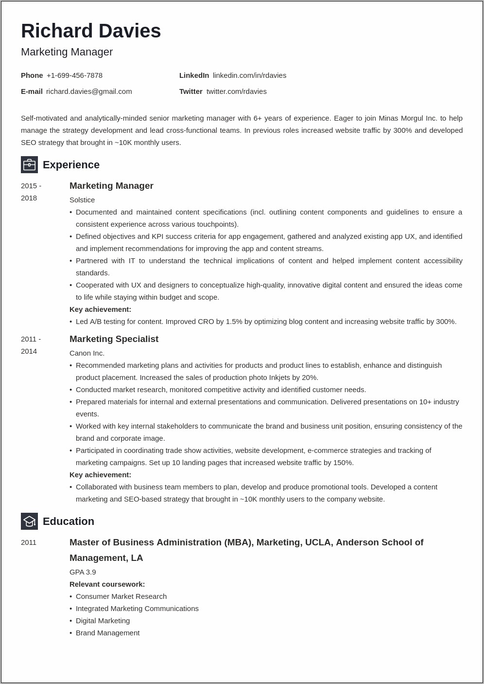 Resume Sample For Marketing Student