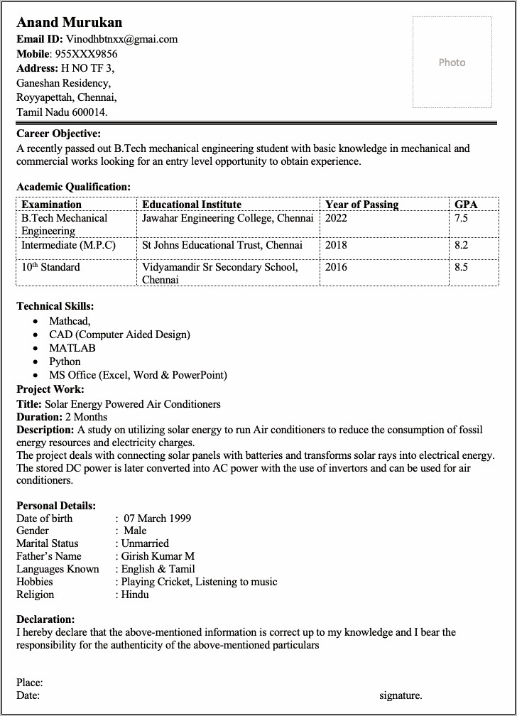 Resume Sample For Mechanical Pdf