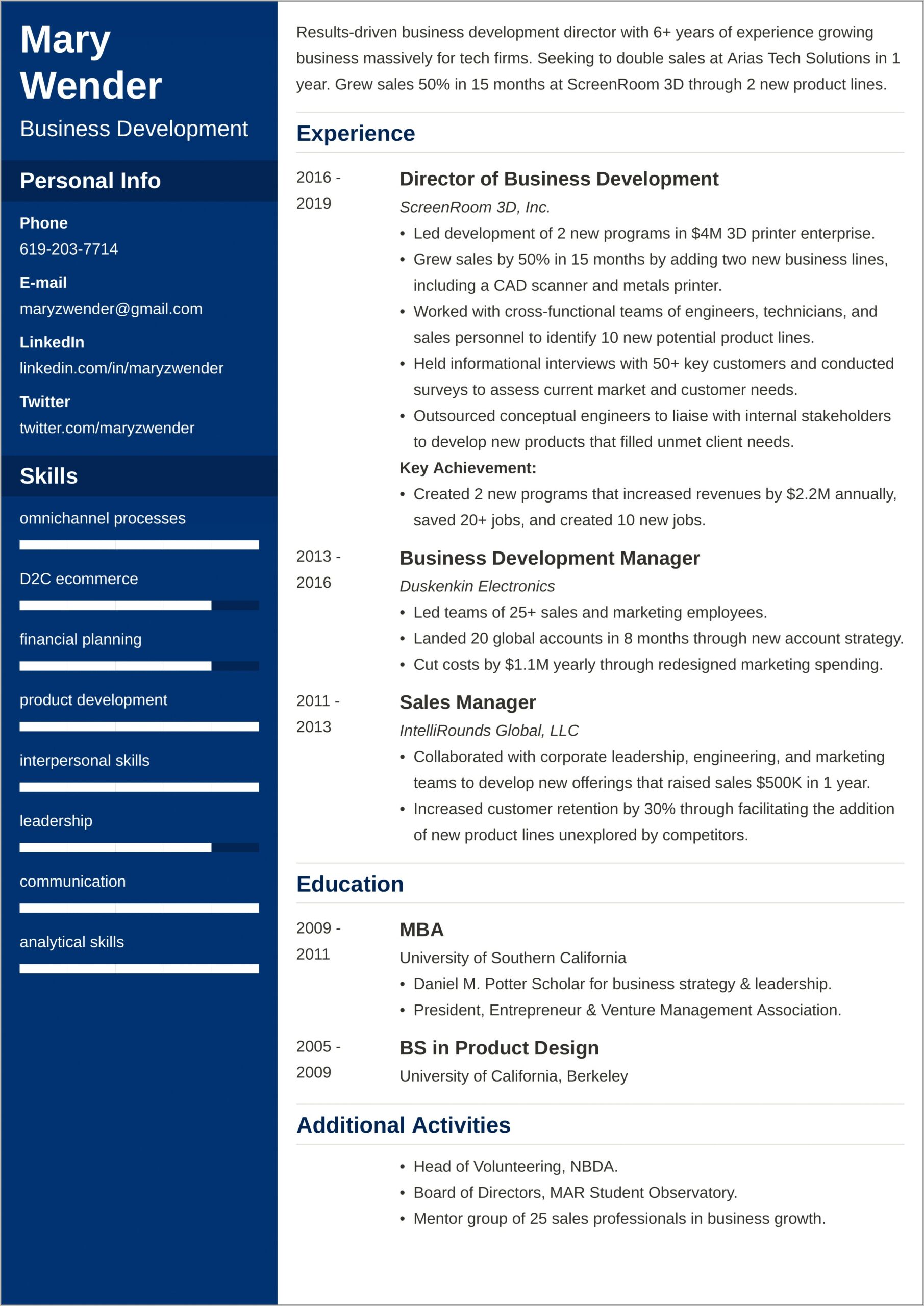 Resume Sample Free Business Development