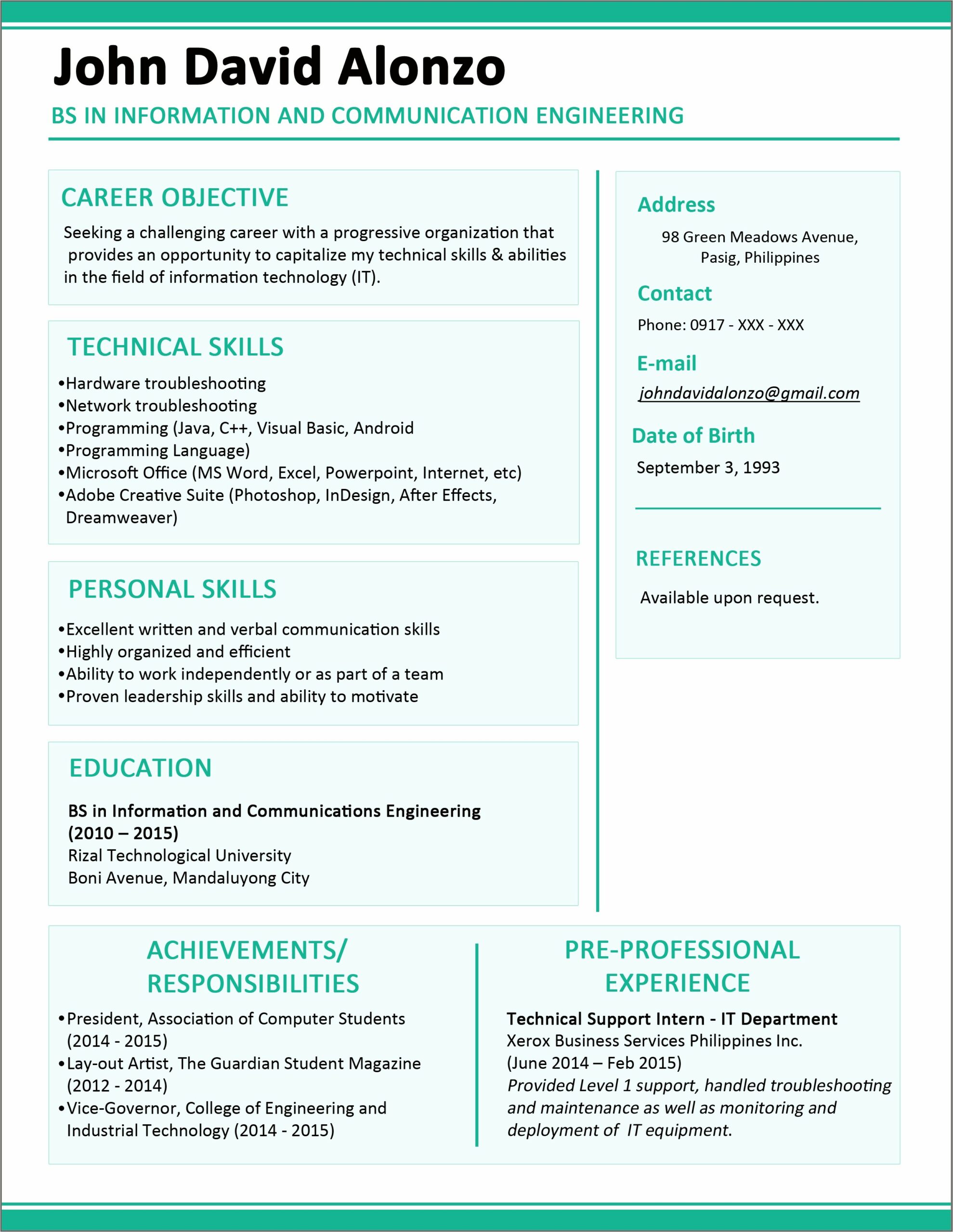 Resume Sample From Jobstreet Com