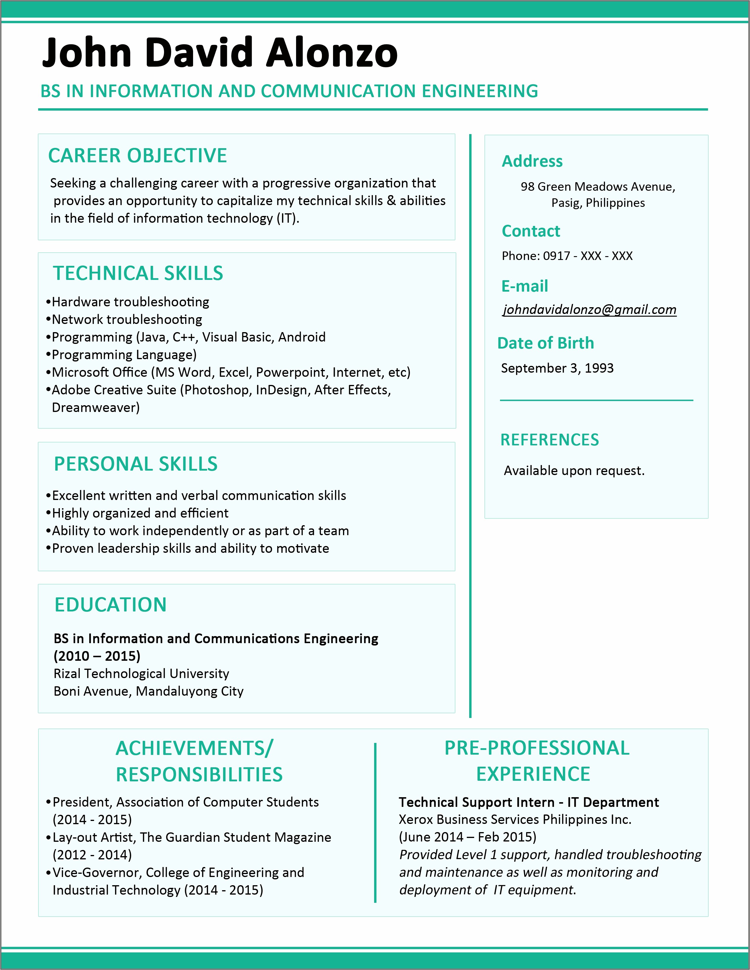 Resume Sample From Jobstreet Com