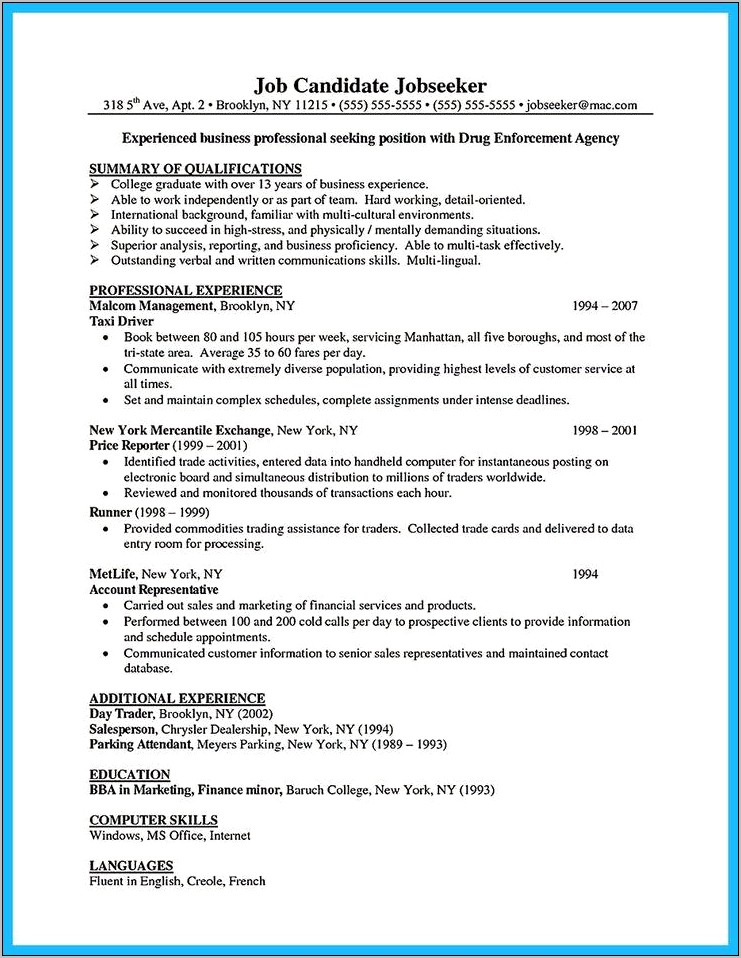 Resume Sample High Stress Environment