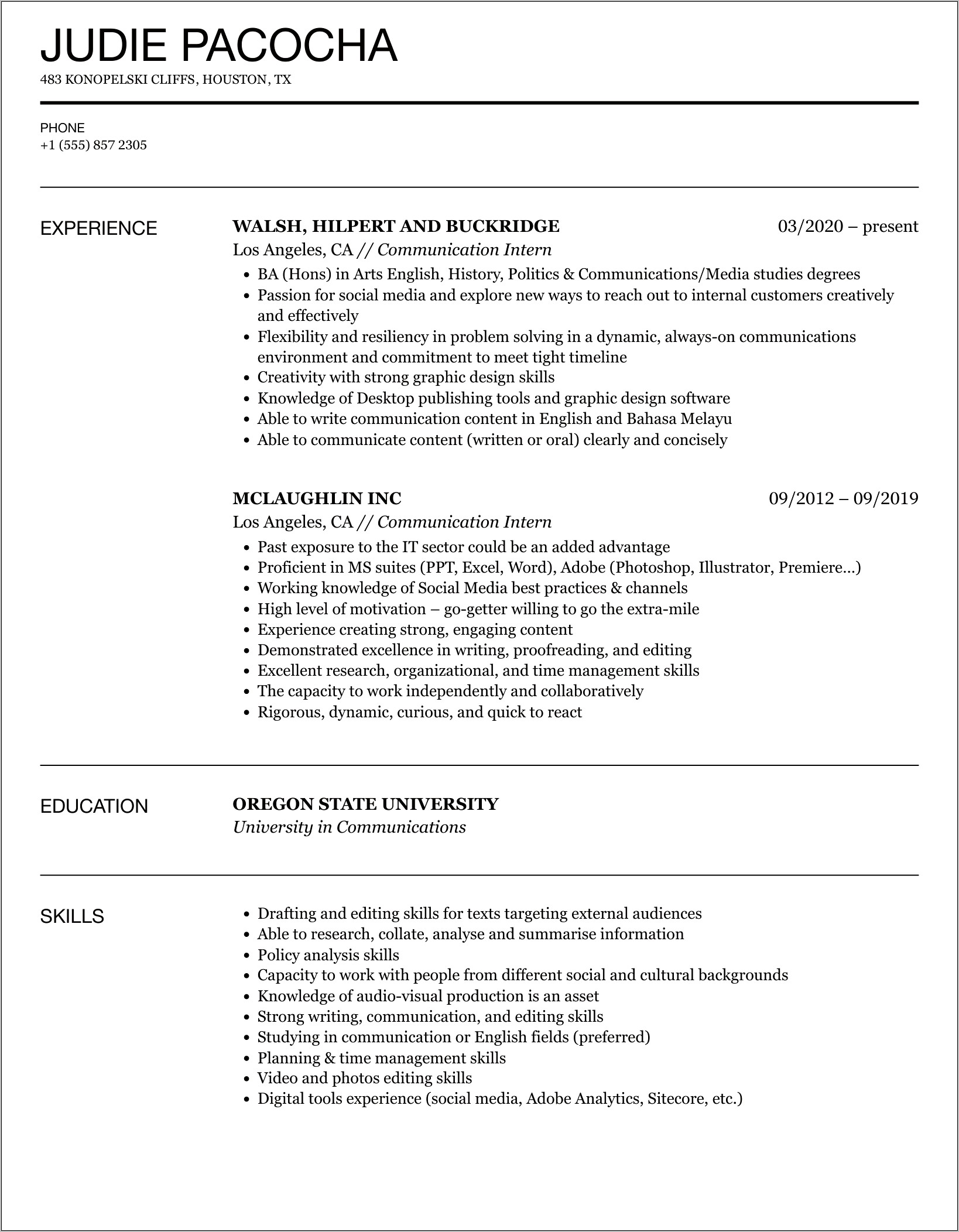 Resume Sample Malaysia For Internship