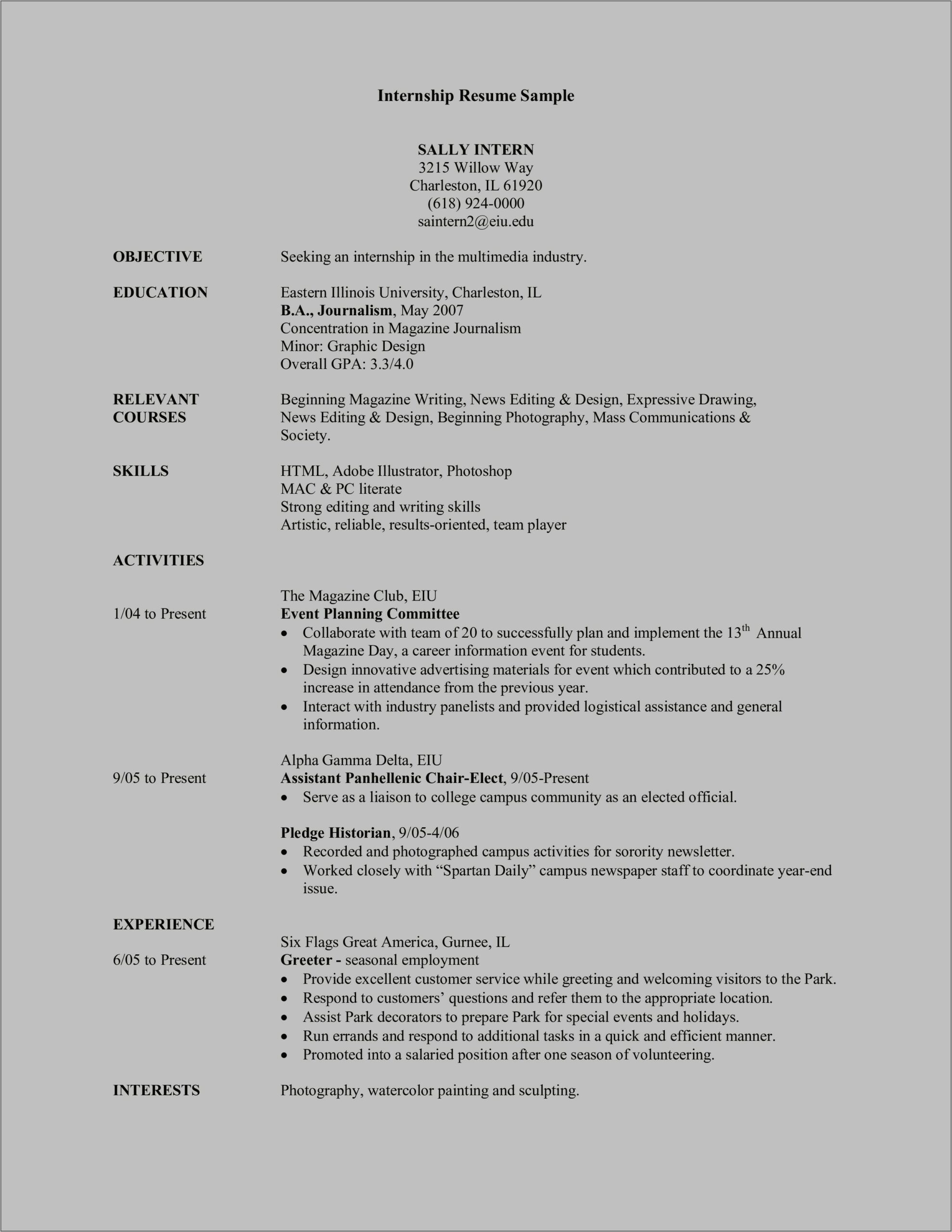 Resume Sample Multimedia Design Student