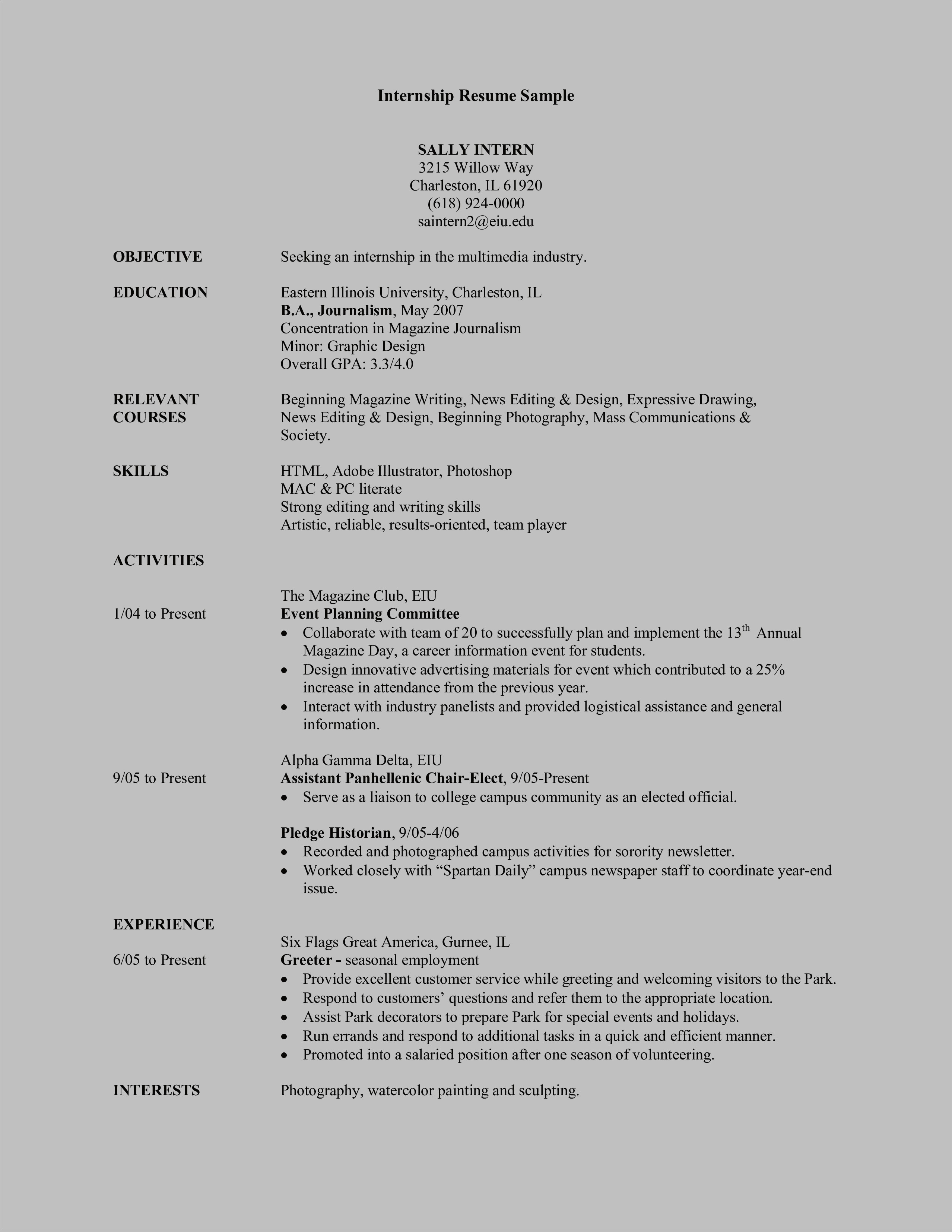 Resume Sample Multimedia Design Student