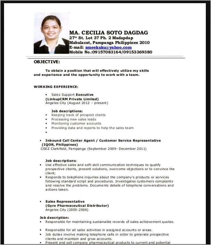 Resume Sample Philippines Fresh Graduate