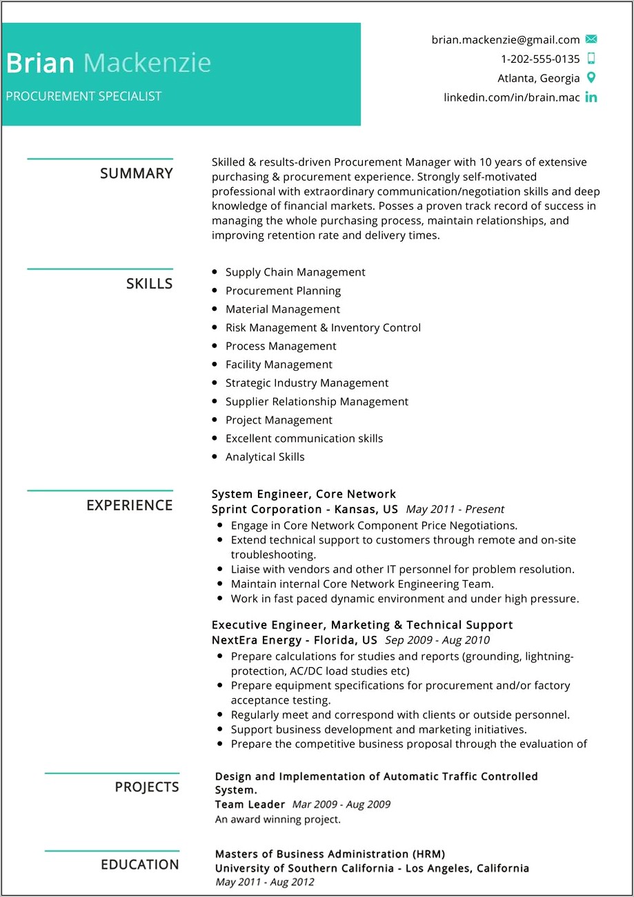 Resume Sample Technical Marketing Engineer