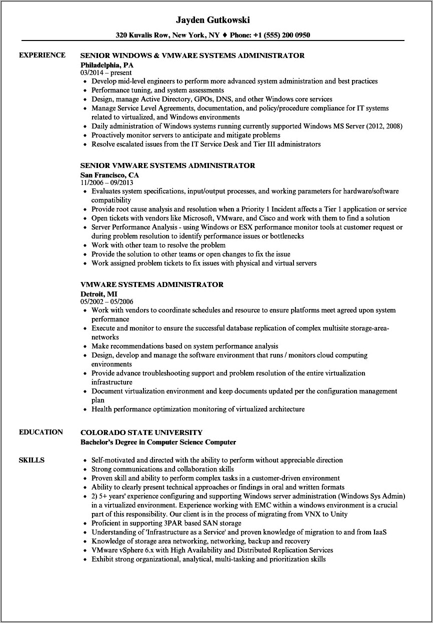 Resume Sample Technical Skills Vmware