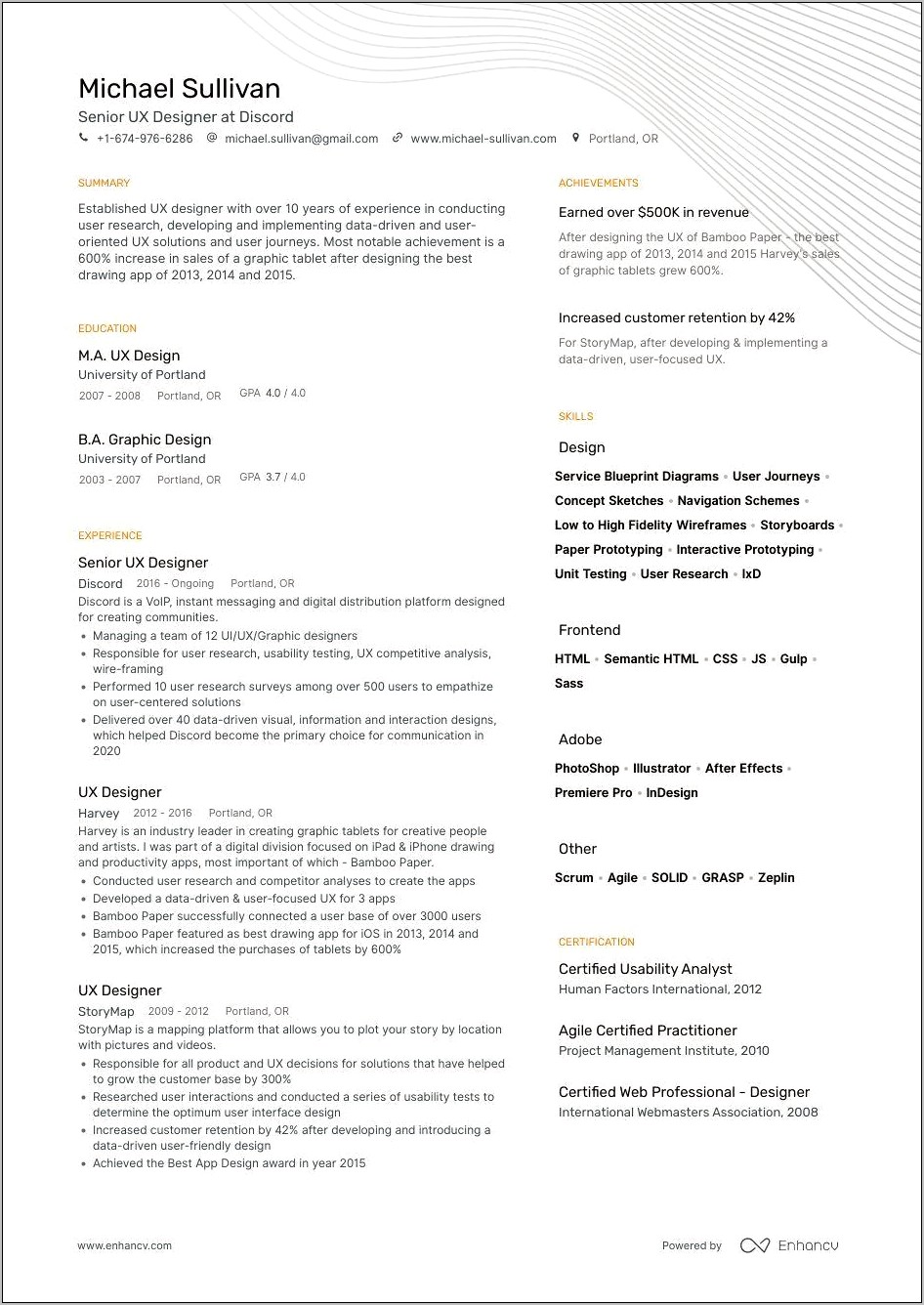 Resume Sample Ui Ux Designer