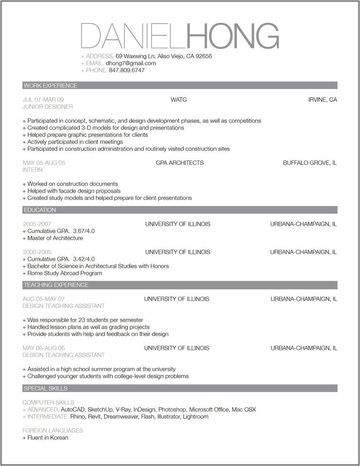 Resume Sample With Comments Examples