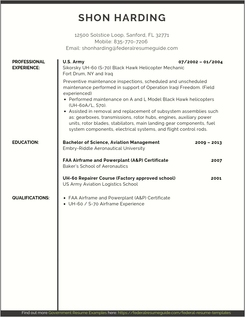 Resume Sample With Military Experience