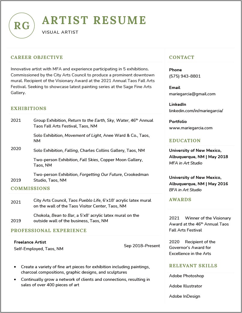 Resume Samples Art Gallery Assistant