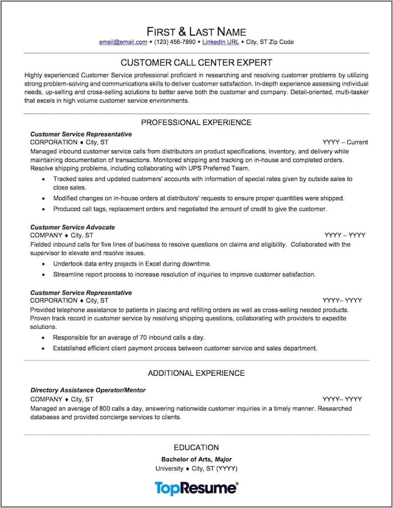 Resume Samples Customer Service Sales