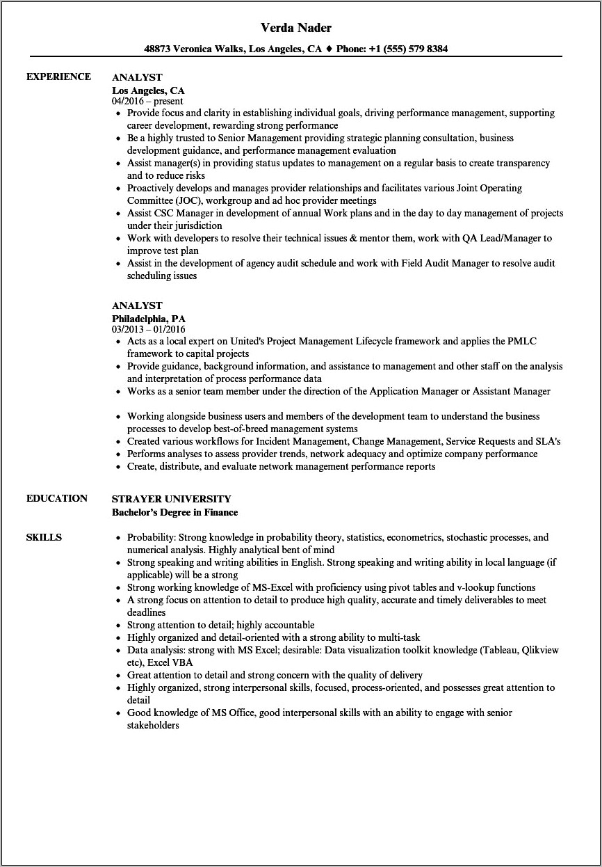 Resume Samples For Analyst Jobs