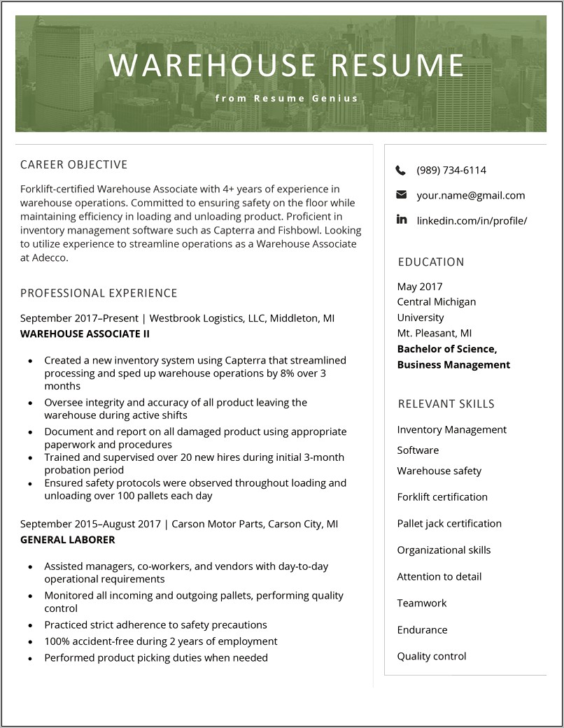 Resume Samples For Factory Employees