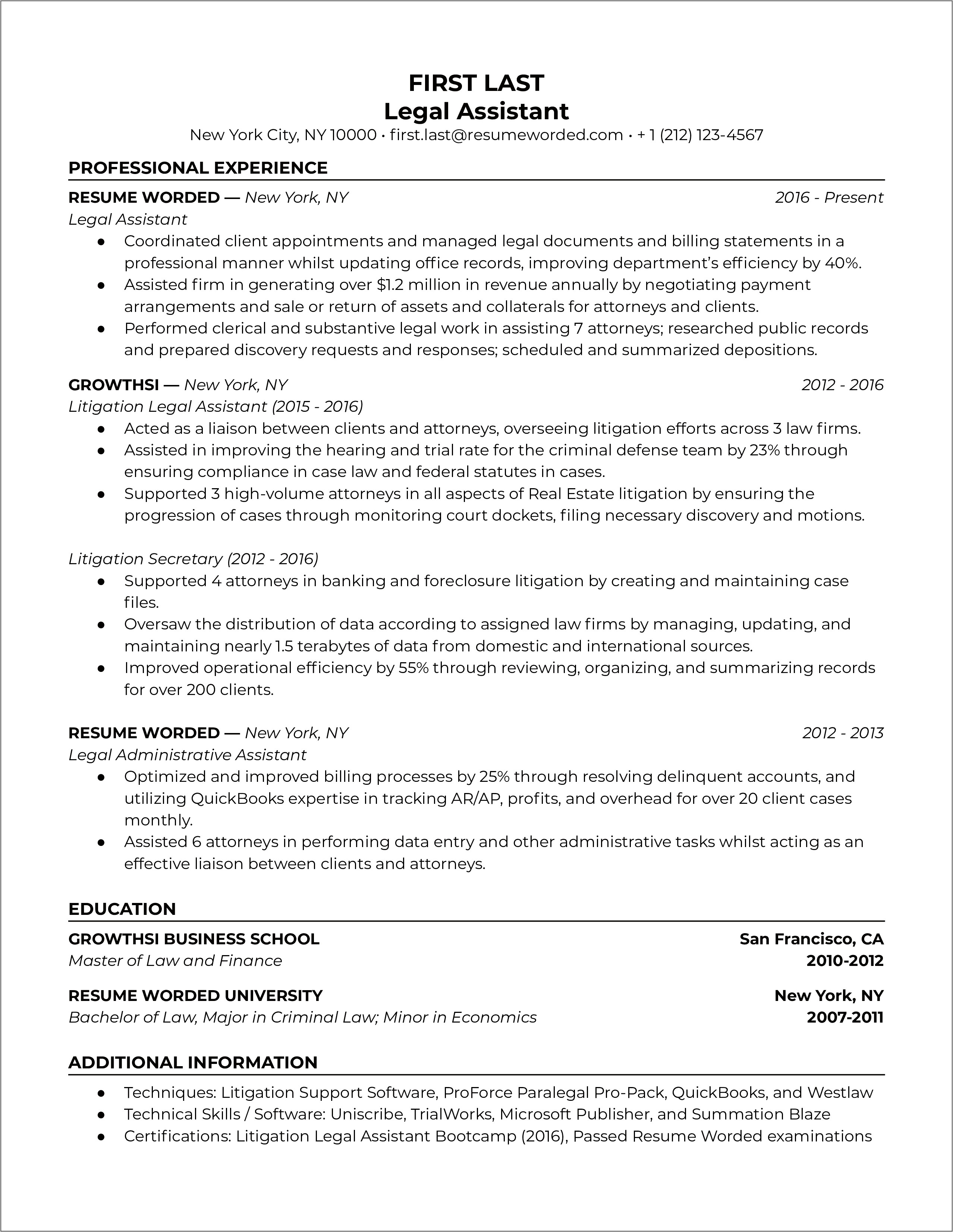 Resume Samples For Legal Assistant