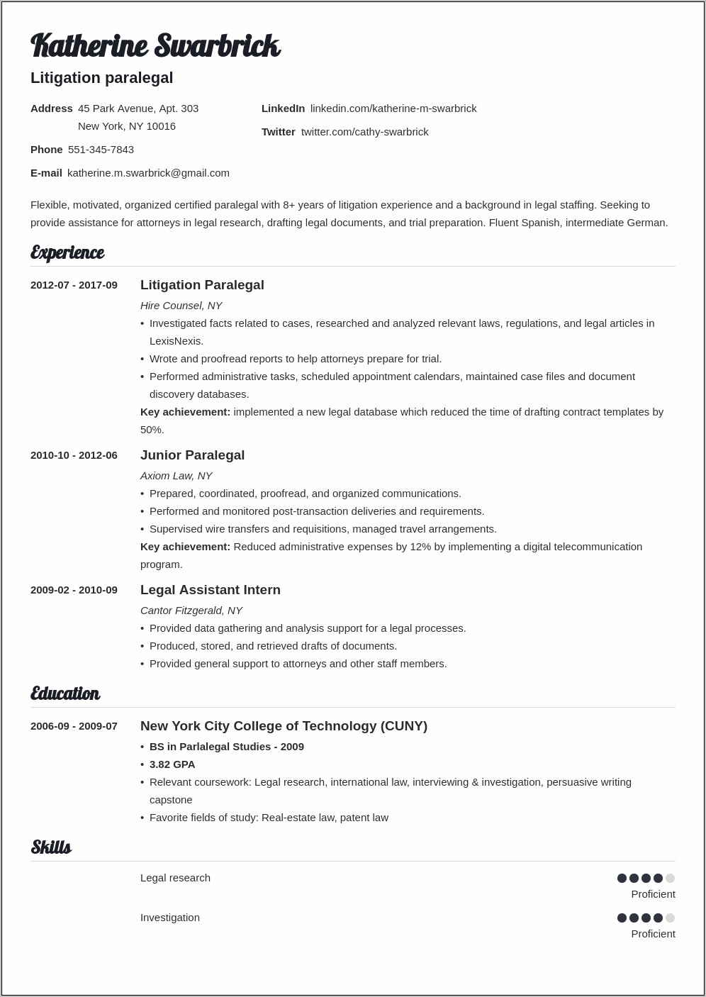 Resume Samples For New Paralegals