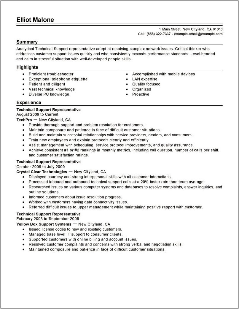Resume Samples For Technical Jobs