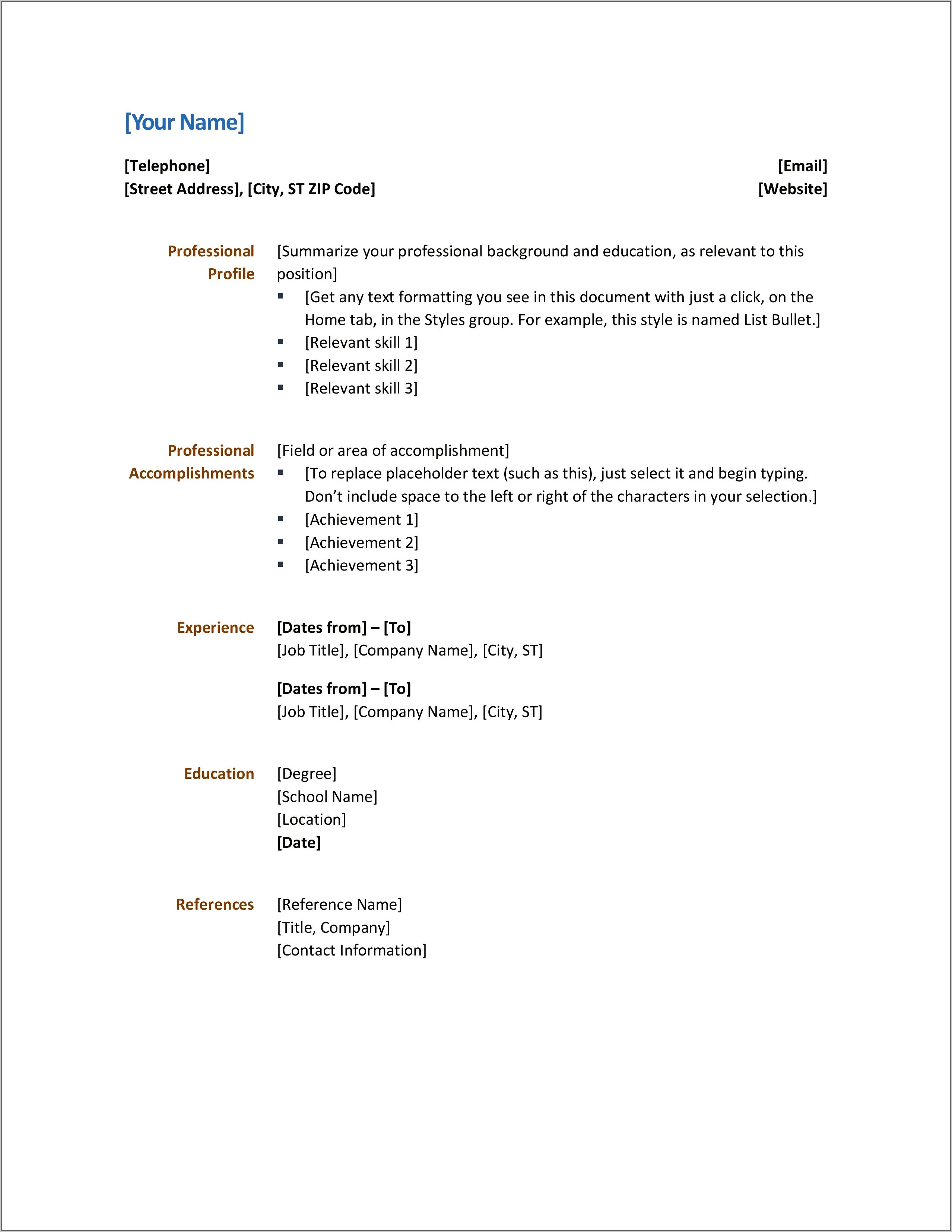 Resume Samples For Word 2007