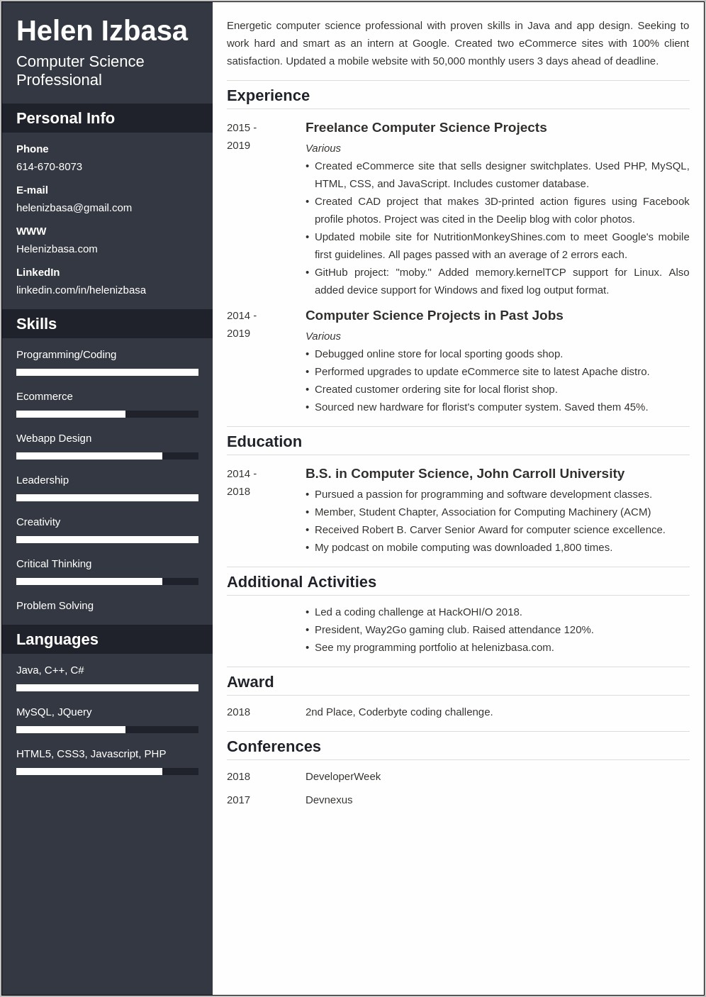 Resume Samples Internship College Students