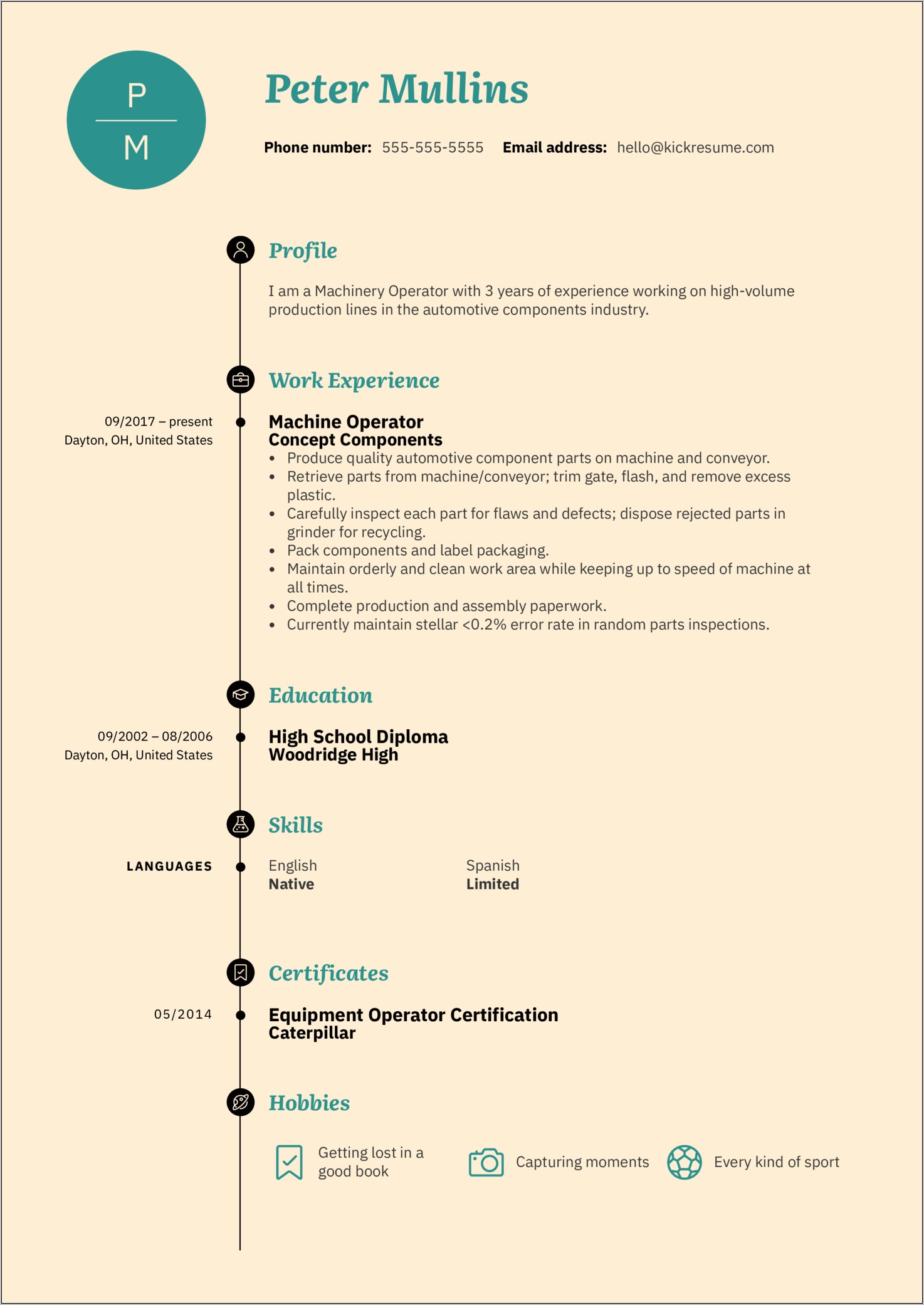 Resume Samples Of Machine Operators