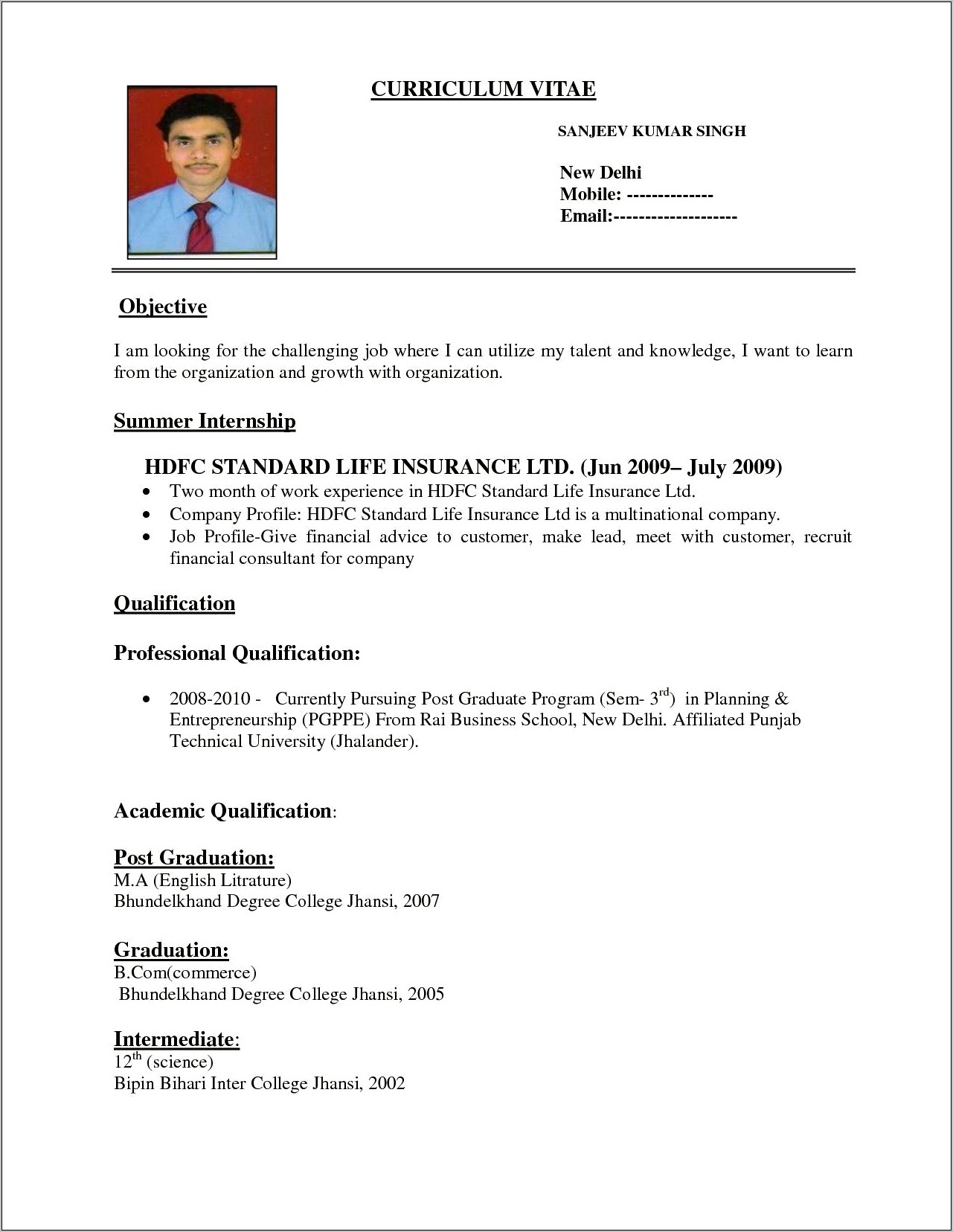 Resume Samples With Degree's