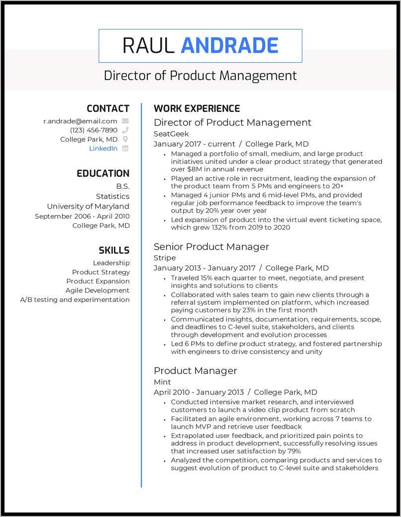 Resume Showing Management Of Team