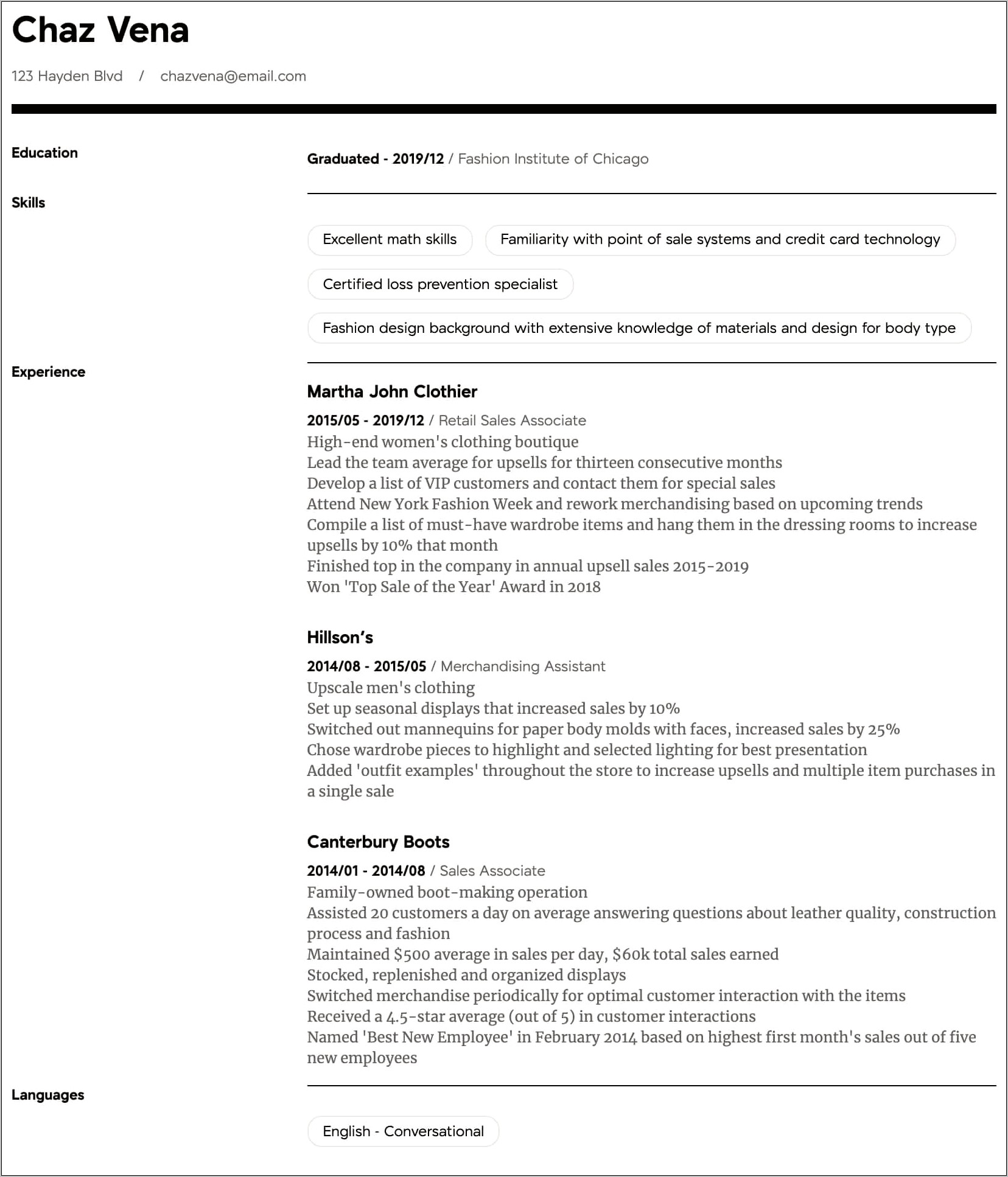 Resume Skill Examples For Retail