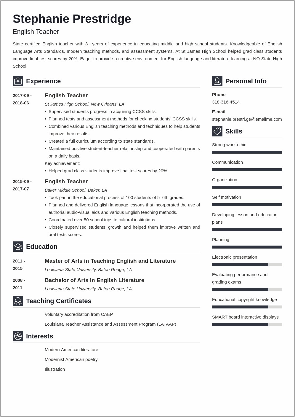 Resume Skill Examples For Teachers