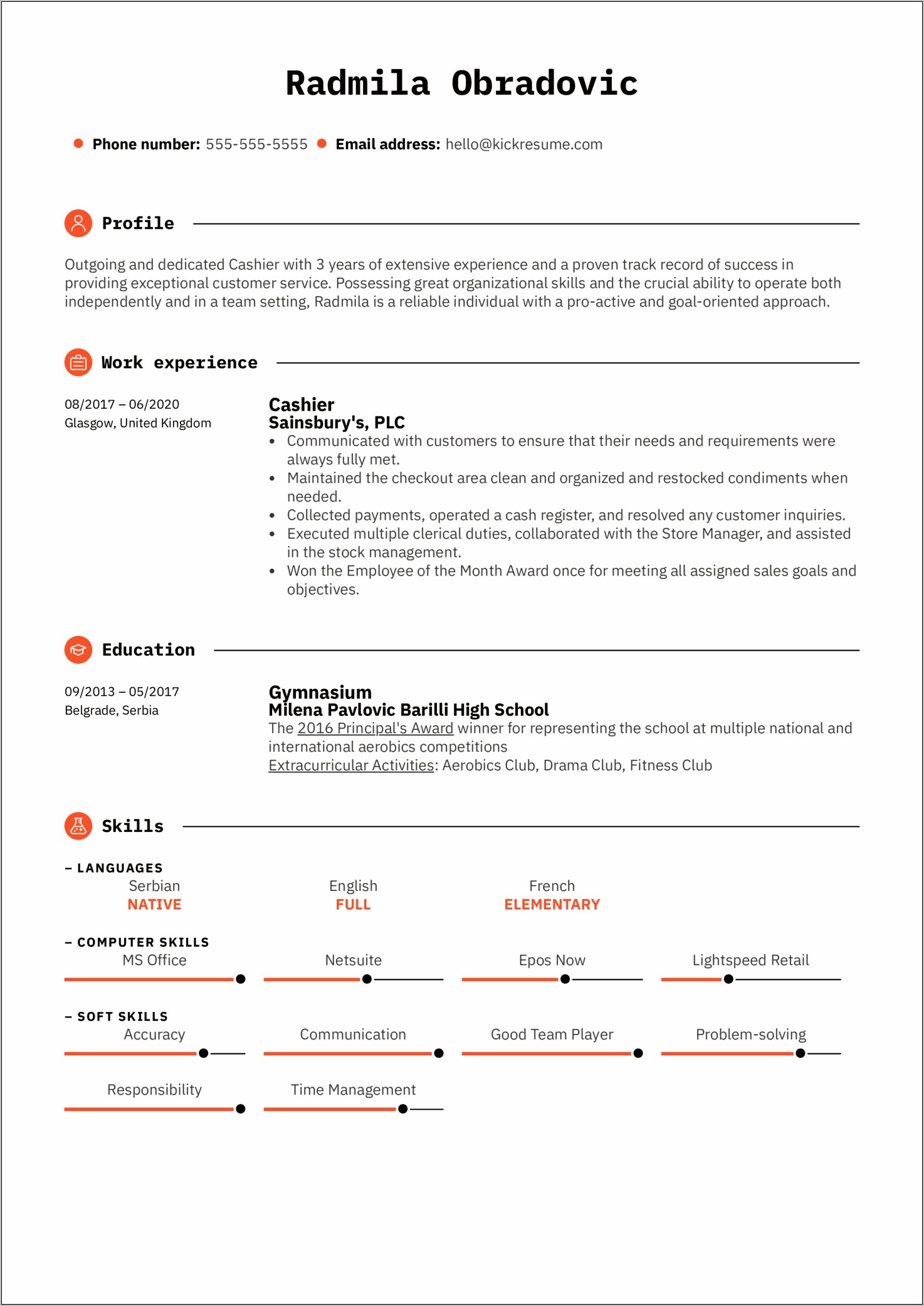 Resume Skills For A Cashier