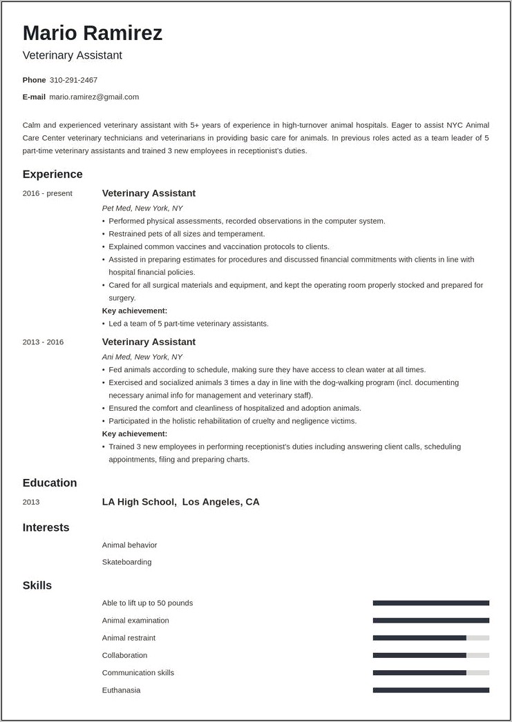 Resume Skills For Animal Care