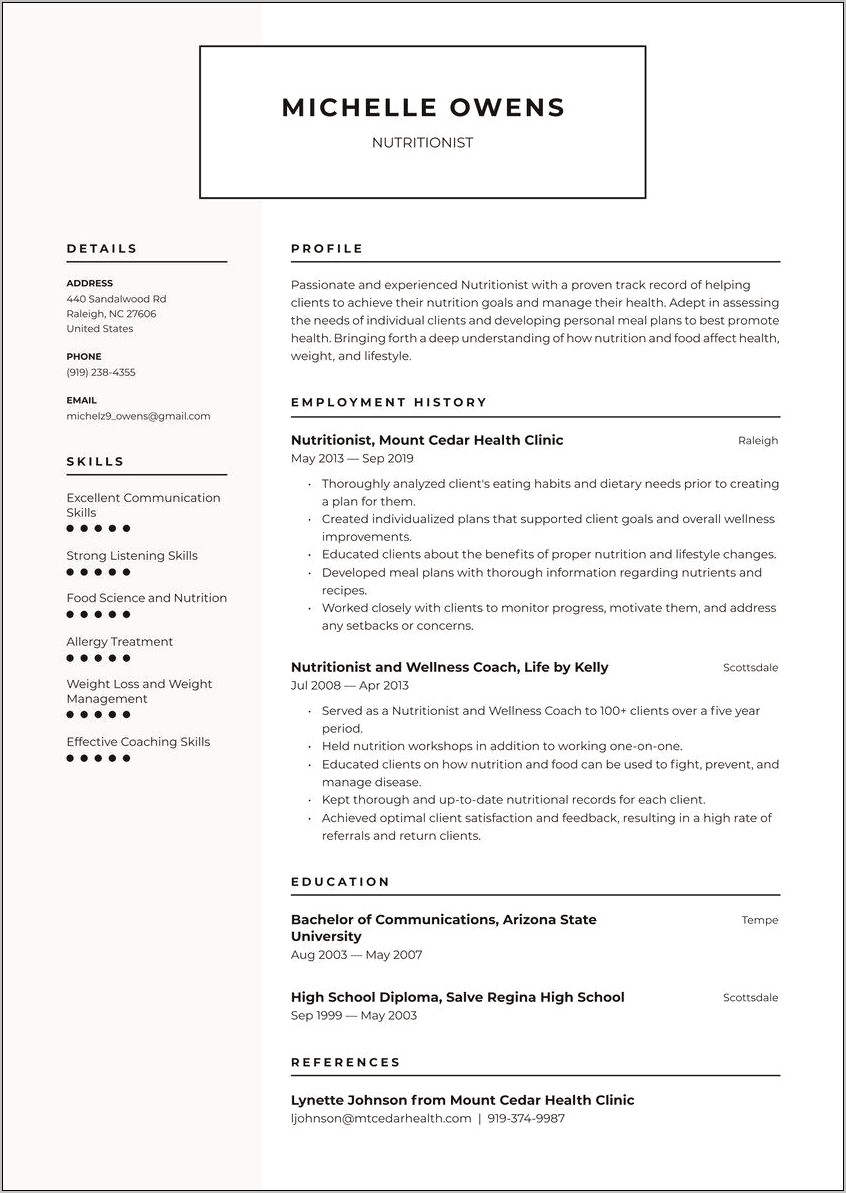 Resume Skills For Food Ind