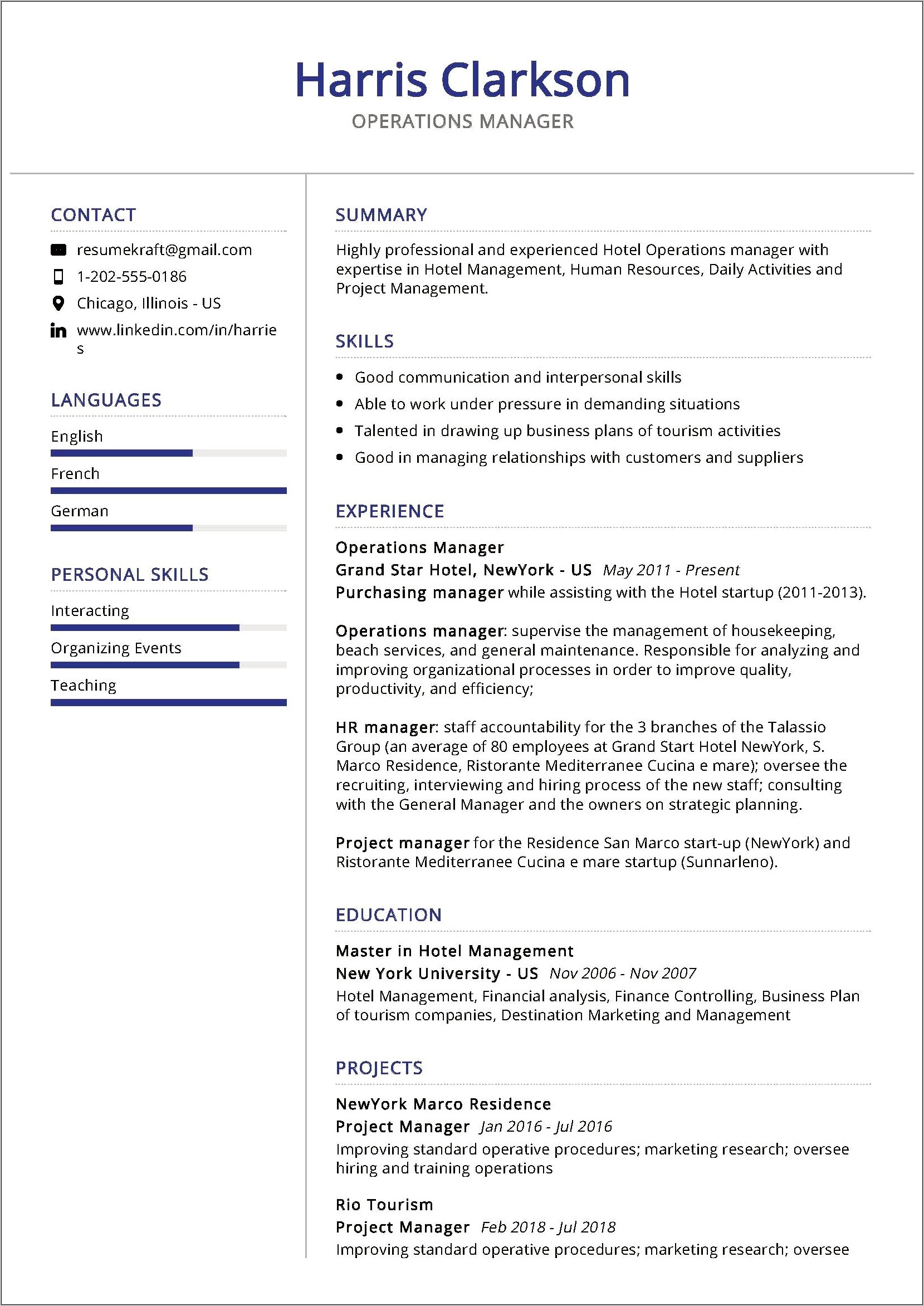 Resume Skills For Hotel Worker