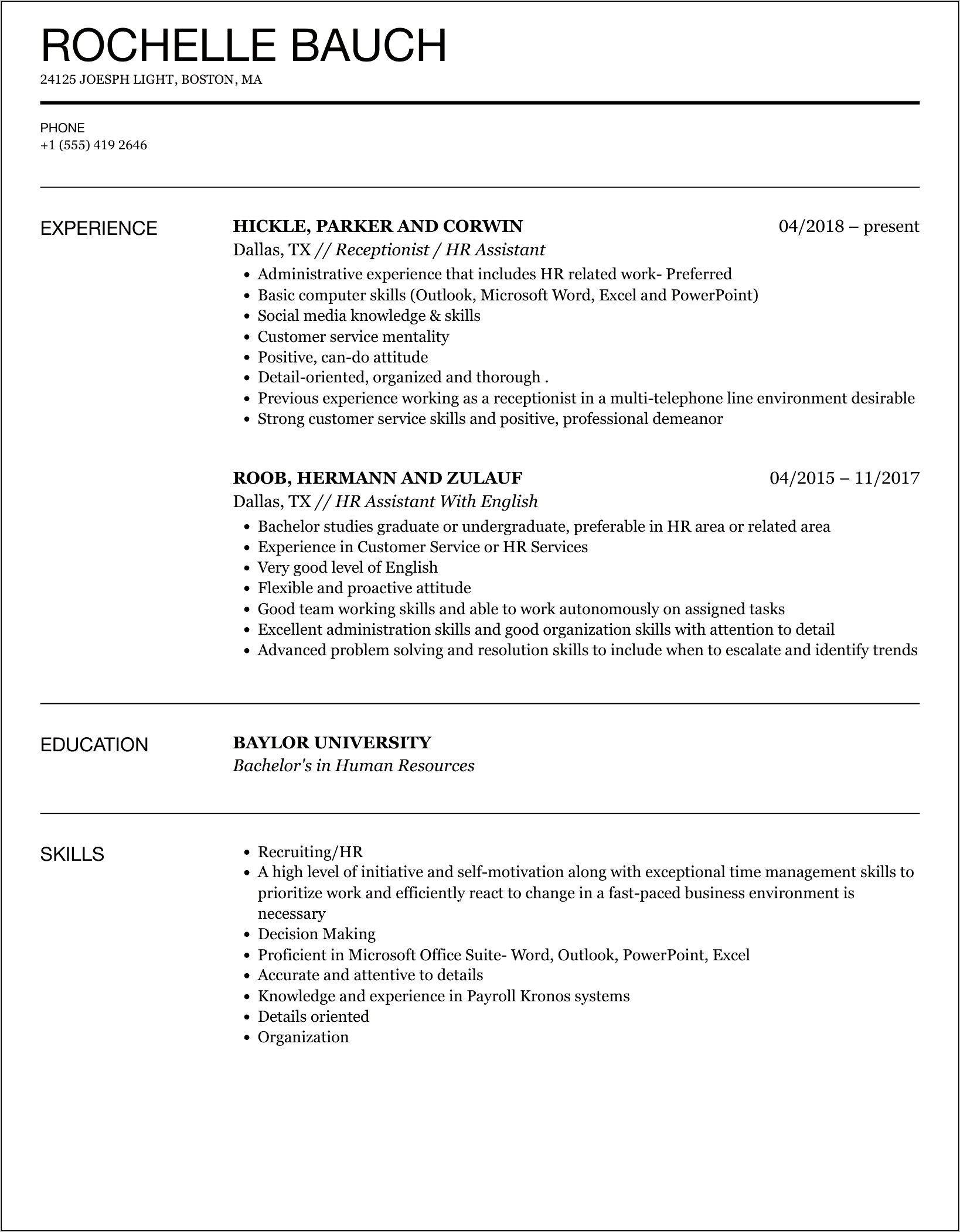 Resume Skills For Hr Assistant