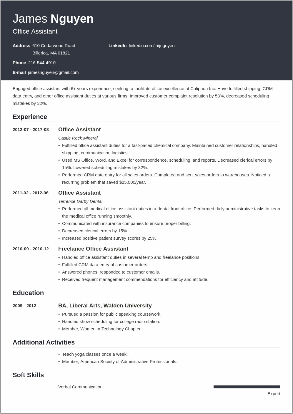 Resume Skills For Office Assistant