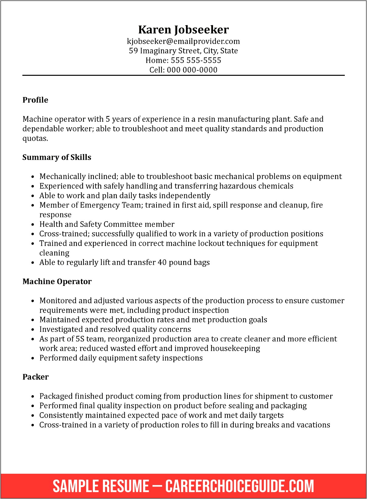 Resume Skills For Plant Worker