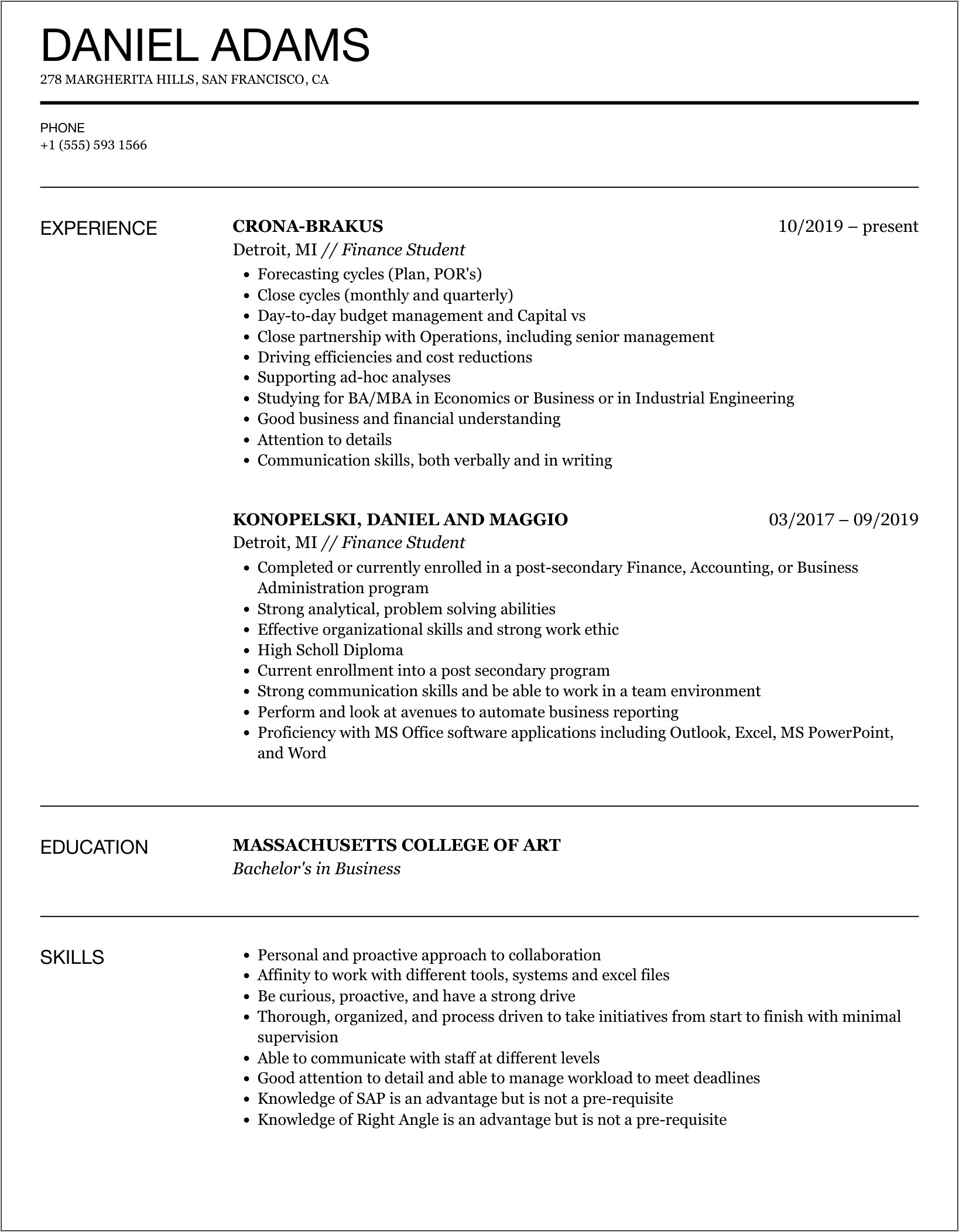 Resume Skills For Summer Job