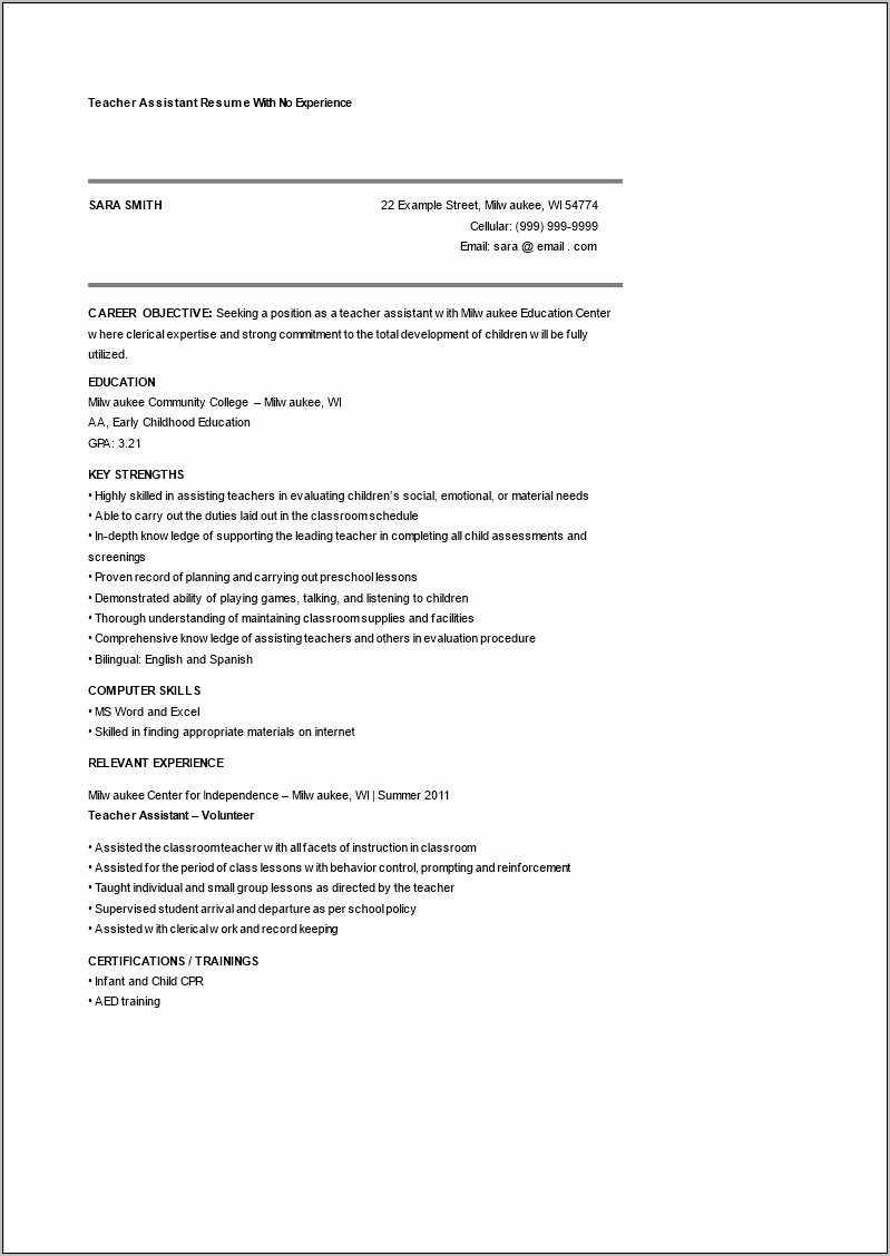 Resume Skills For Teachers Assistant