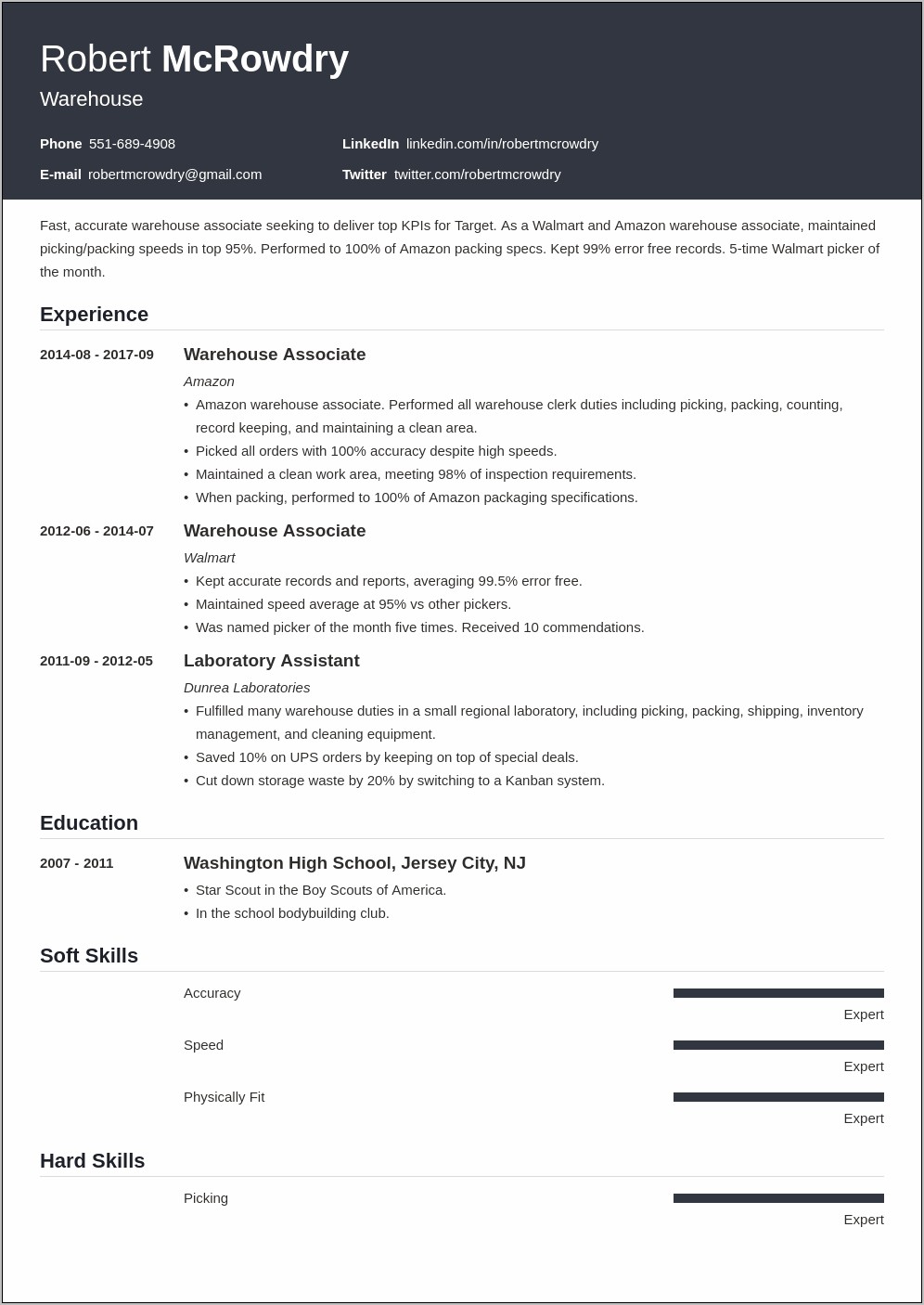 Resume Skills For Warehouse Workers