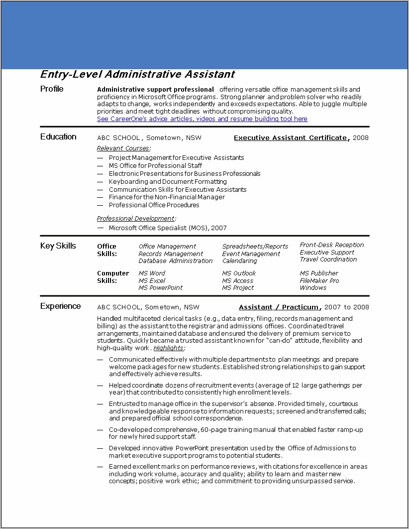 Resume Skills Profile Administrative Assistant