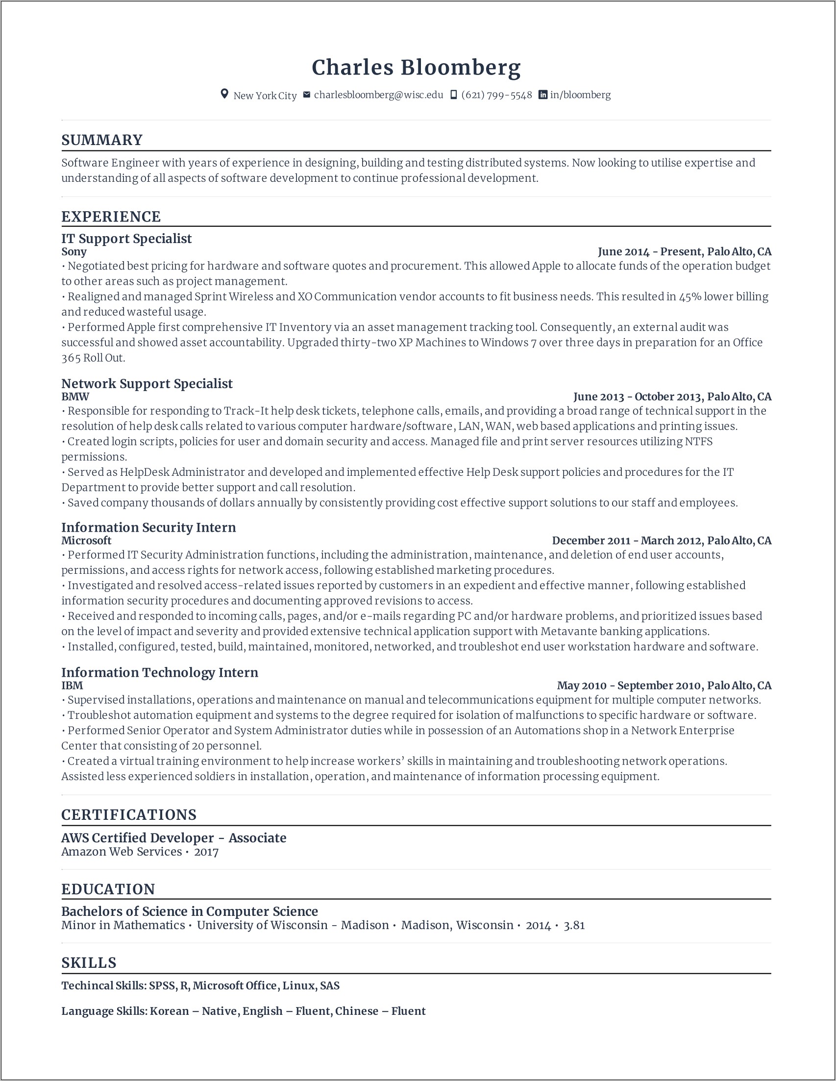 Resume Skills Section Computer Science