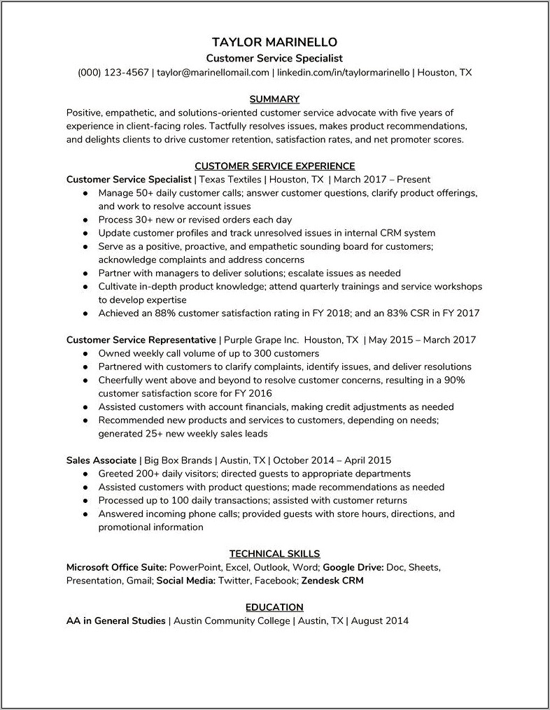 Resume Skills Section Customer Service