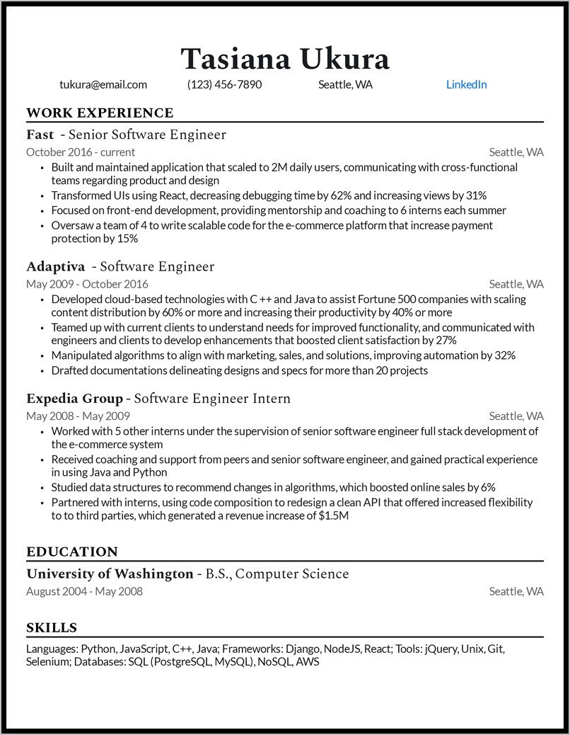 Resume Software Development Manager Seattle