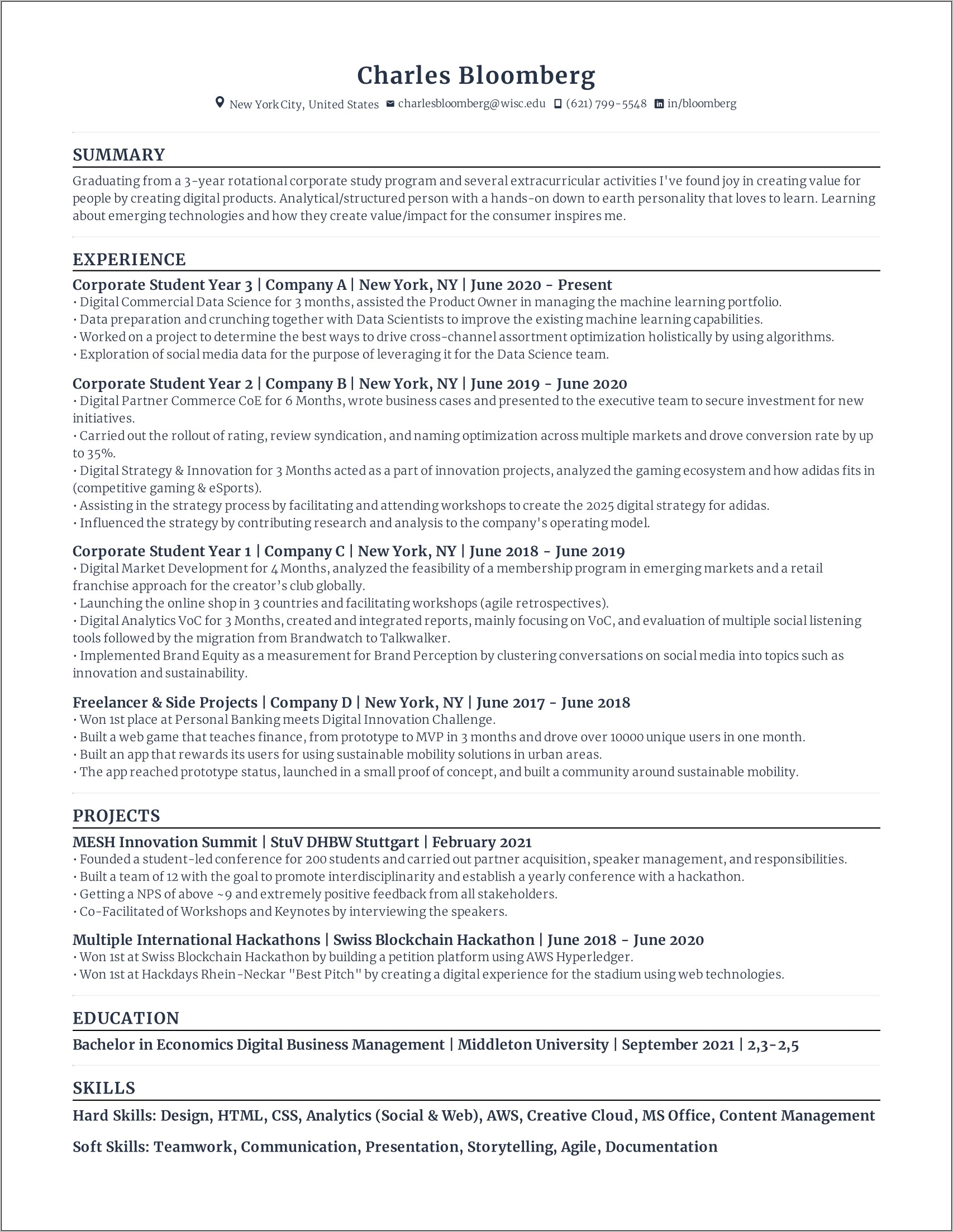 Resume Summary Business Student Examples