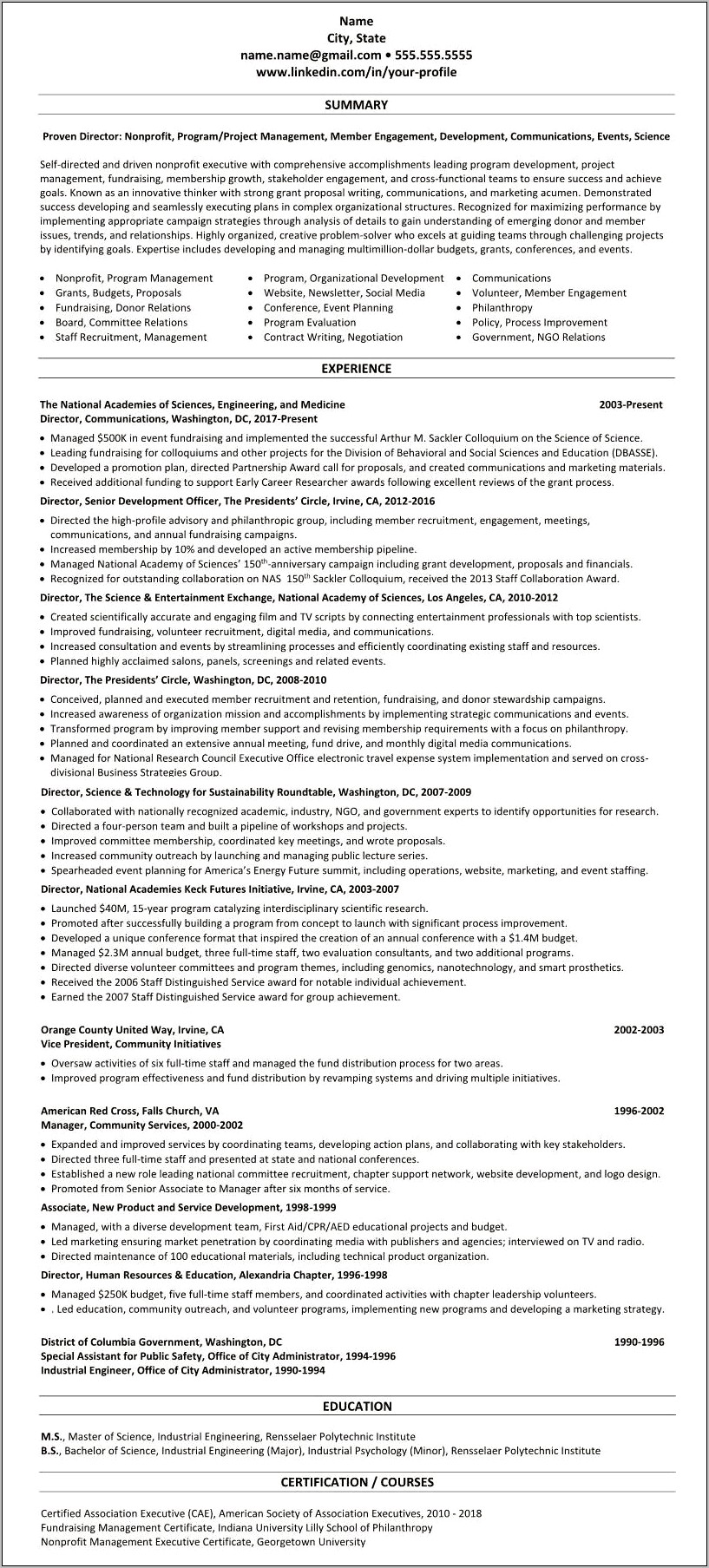Resume Summary Examples For Fundraising